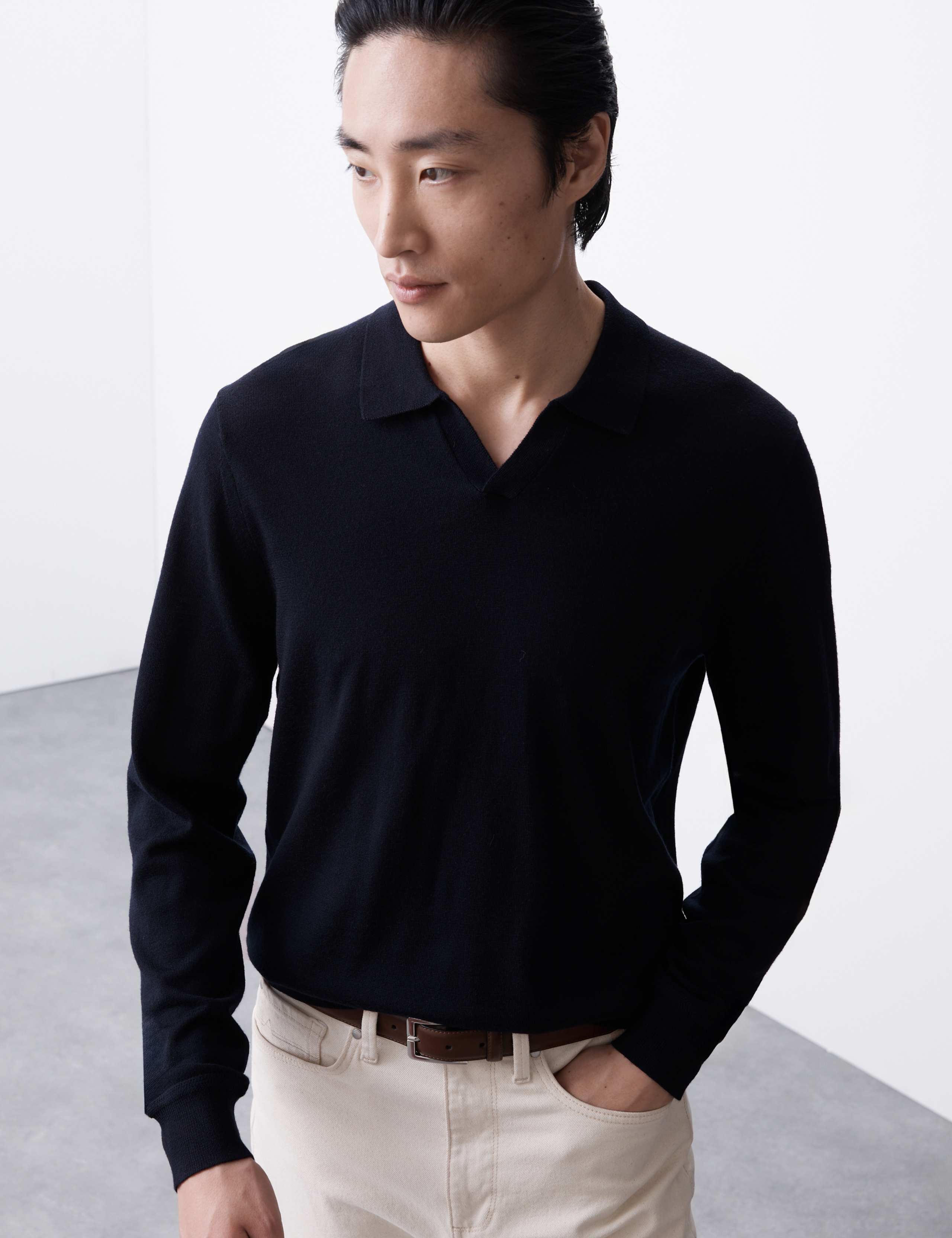 Pure Extra Fine Merino Wool Knitted Polo Shirt