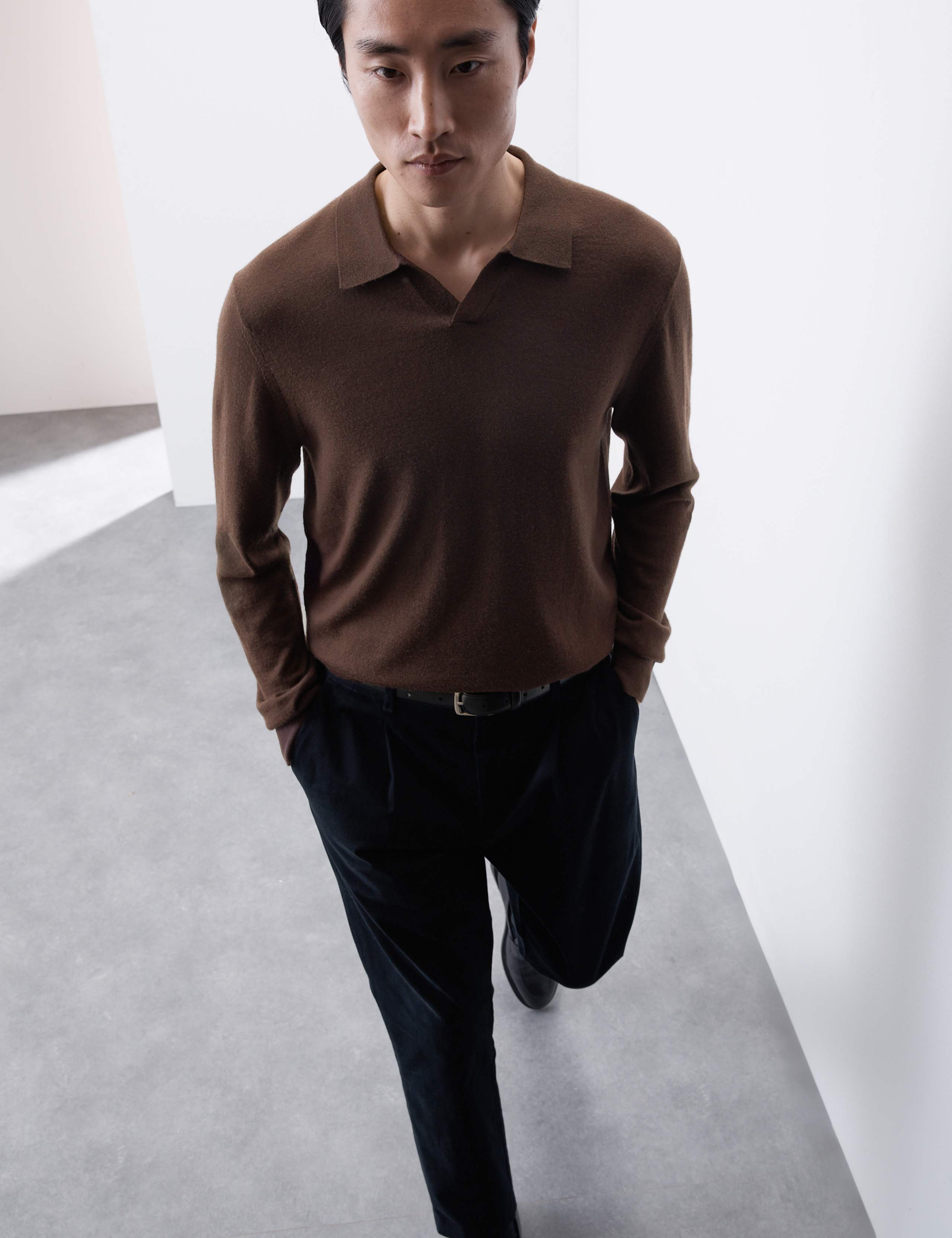 Pure Extra Fine Merino Wool Knitted Polo Shirt