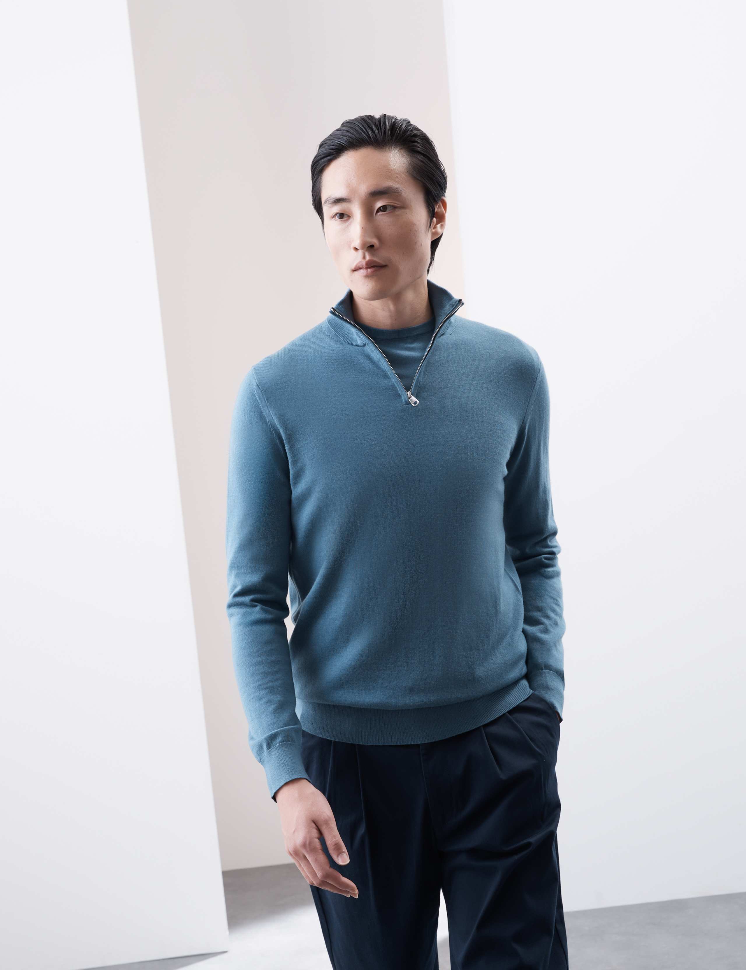 Pure Extra Fine Merino Wool Half Zip Jumper