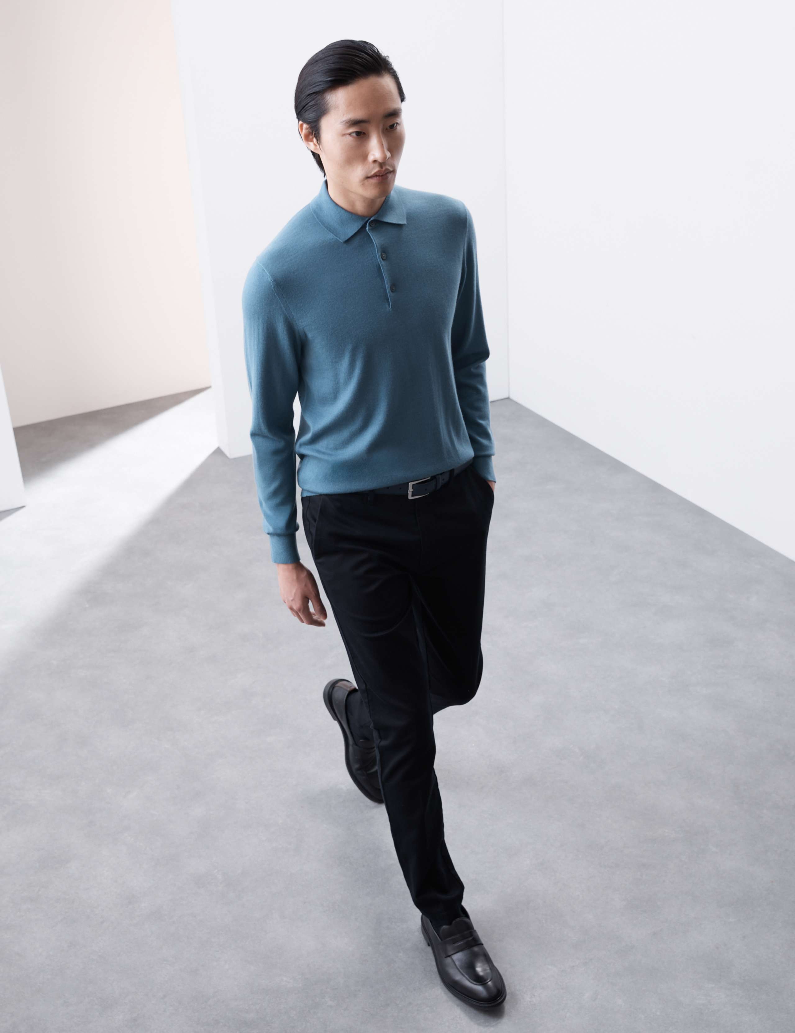 Pure Extra Fine Merino Wool Knitted Polo Shirt