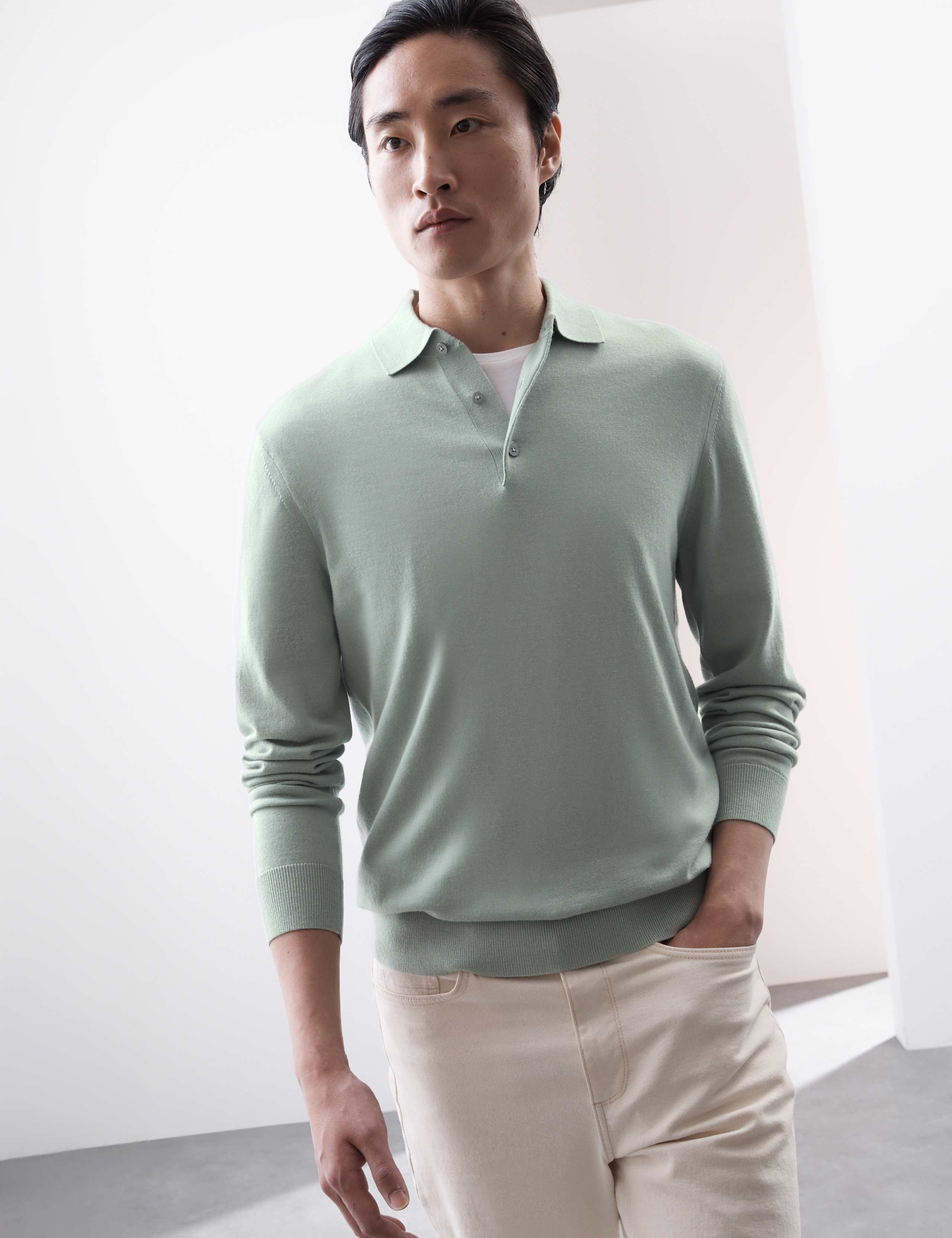 Pure Extra Fine Merino Wool Knitted Polo Shirt