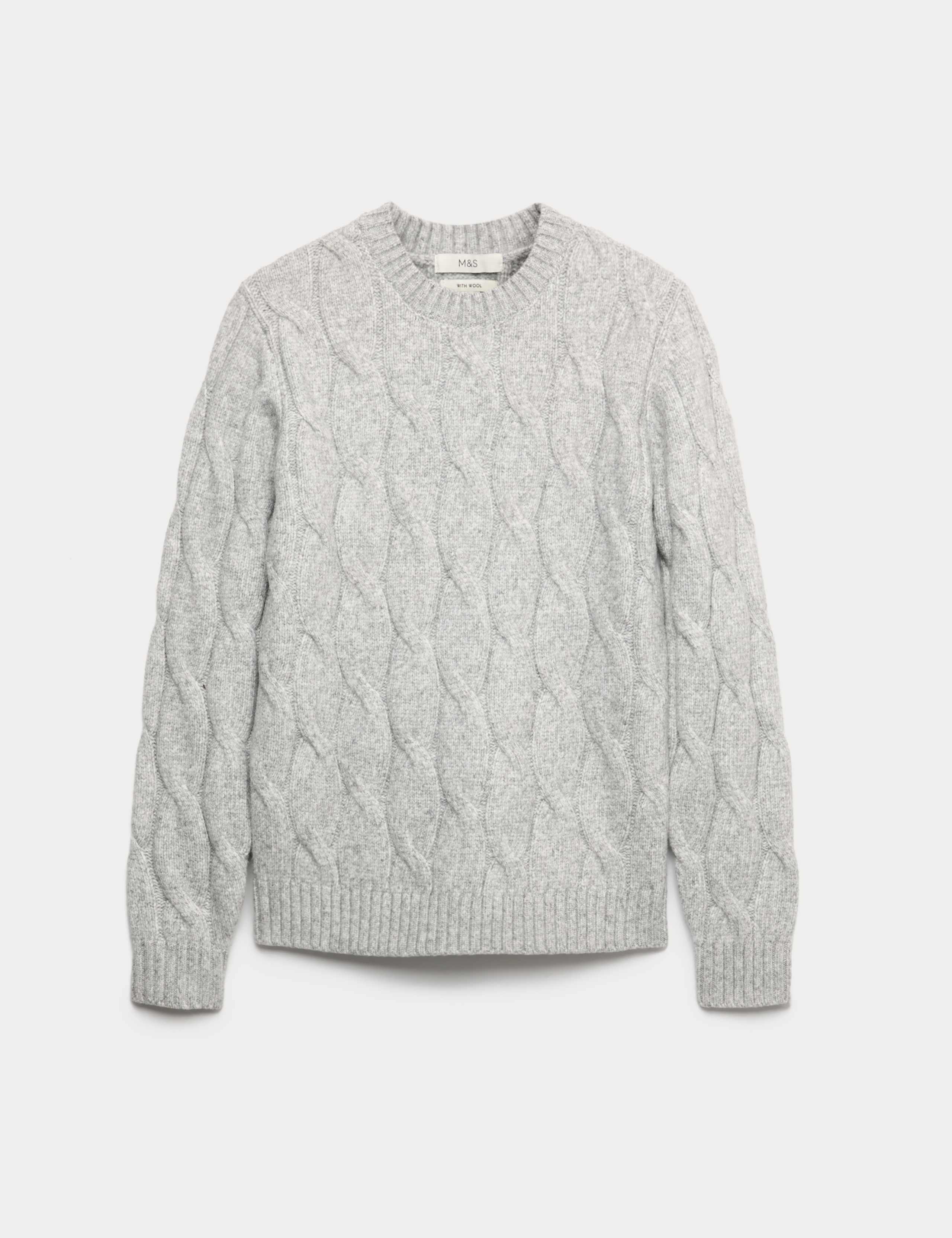 Cable Crew Neck Jumper with Wool
