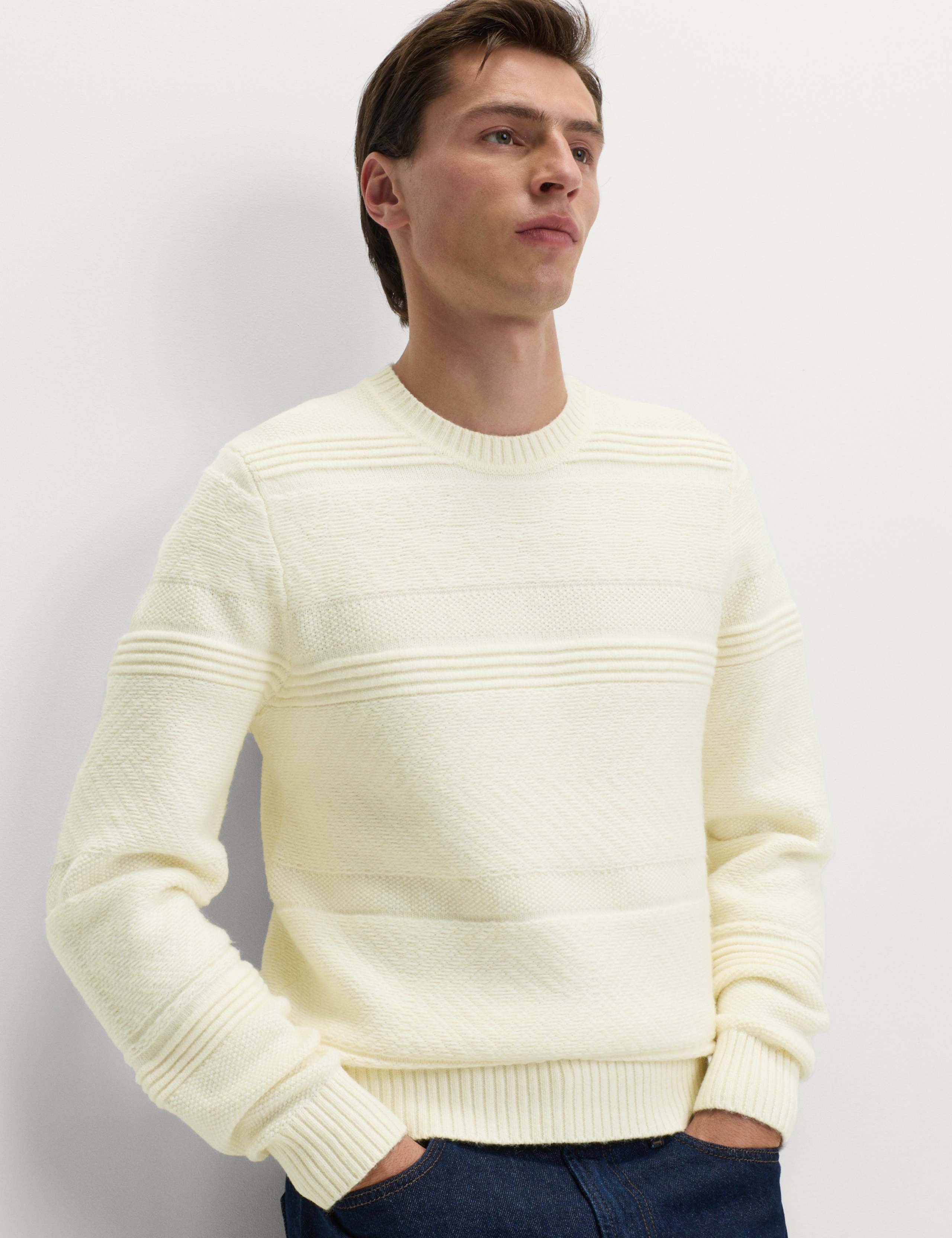 Textured Crew Neck Jumper with Wool