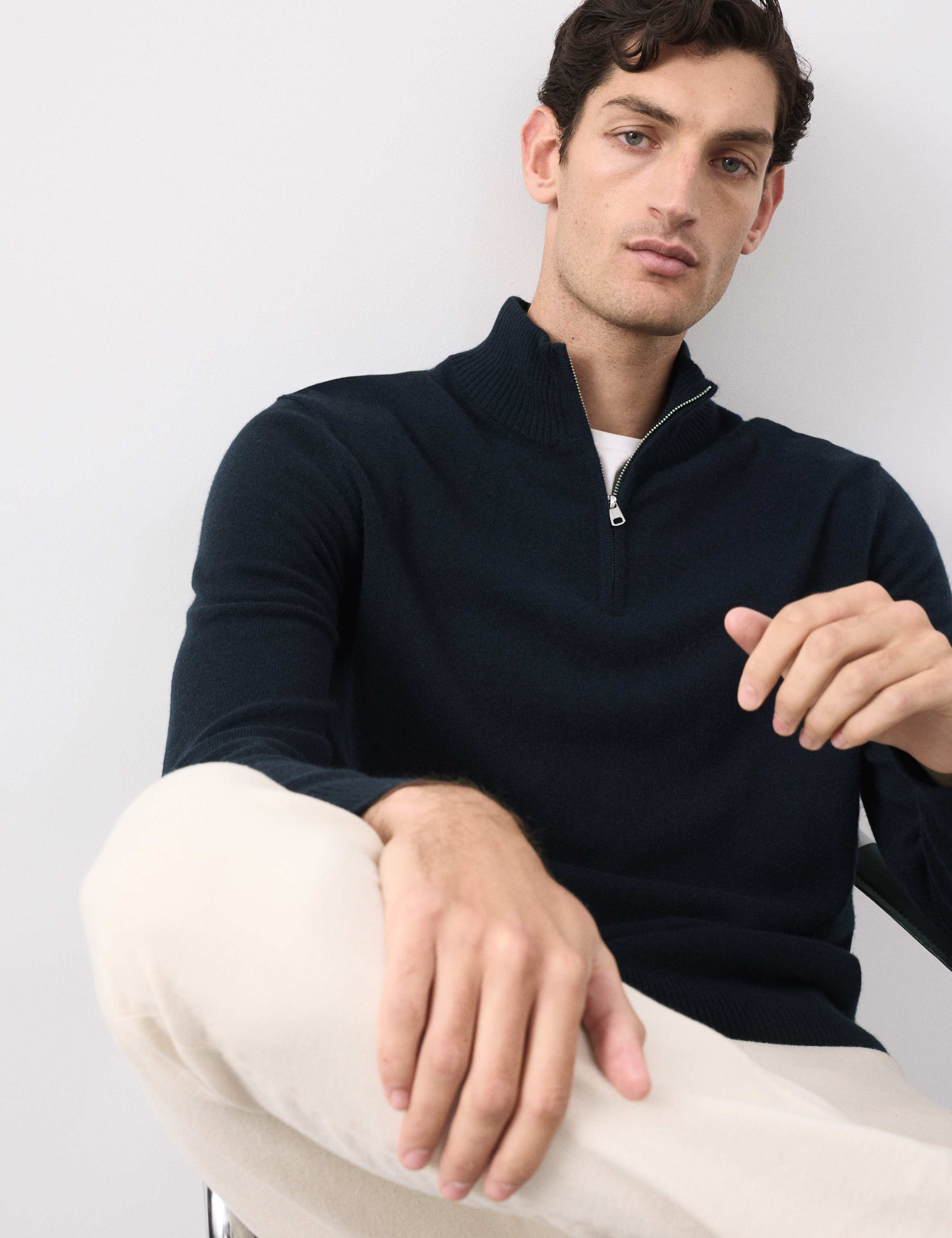 Pure Cashmere Textured Half Zip Jumper