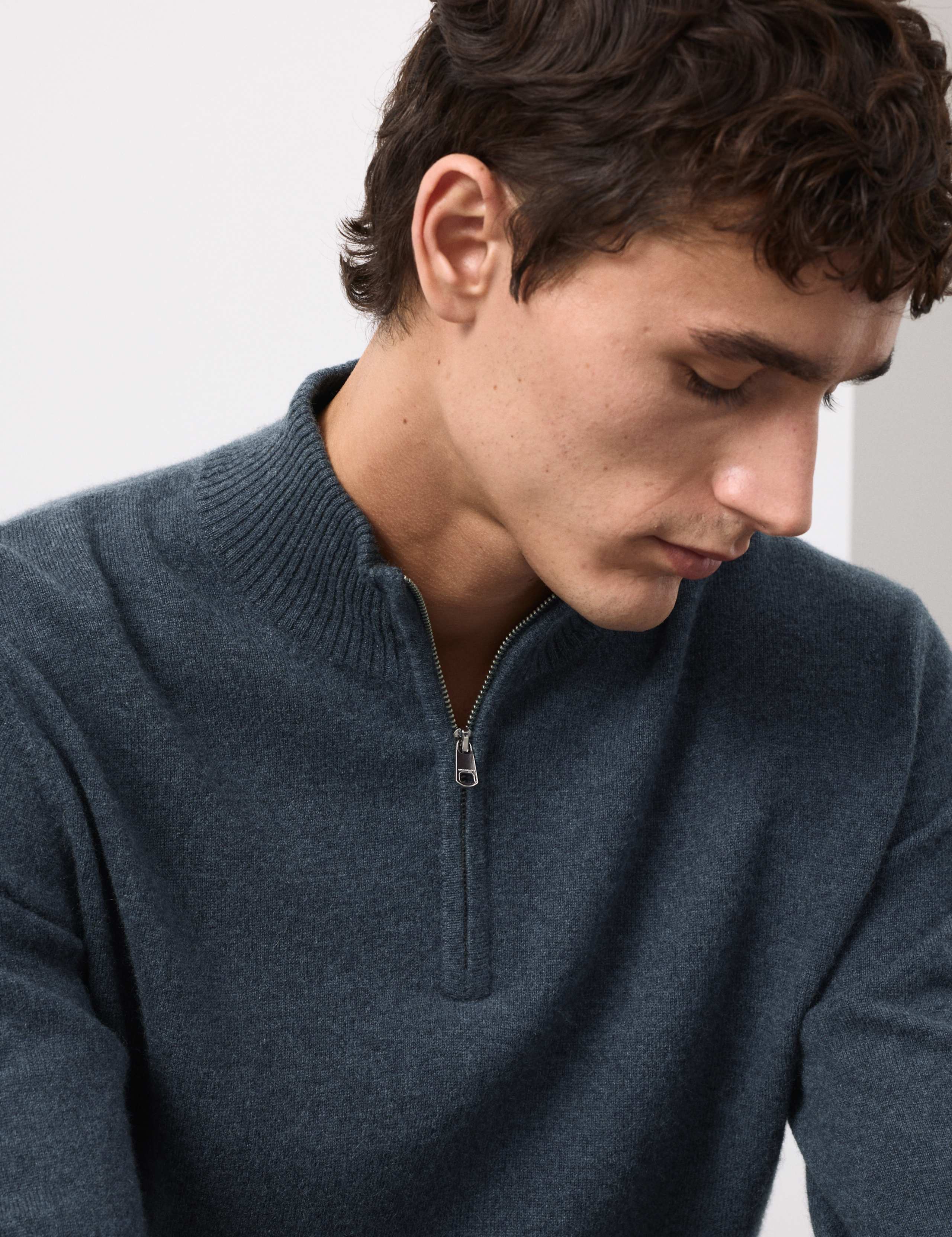 Pure Cashmere Textured Half Zip Jumper
