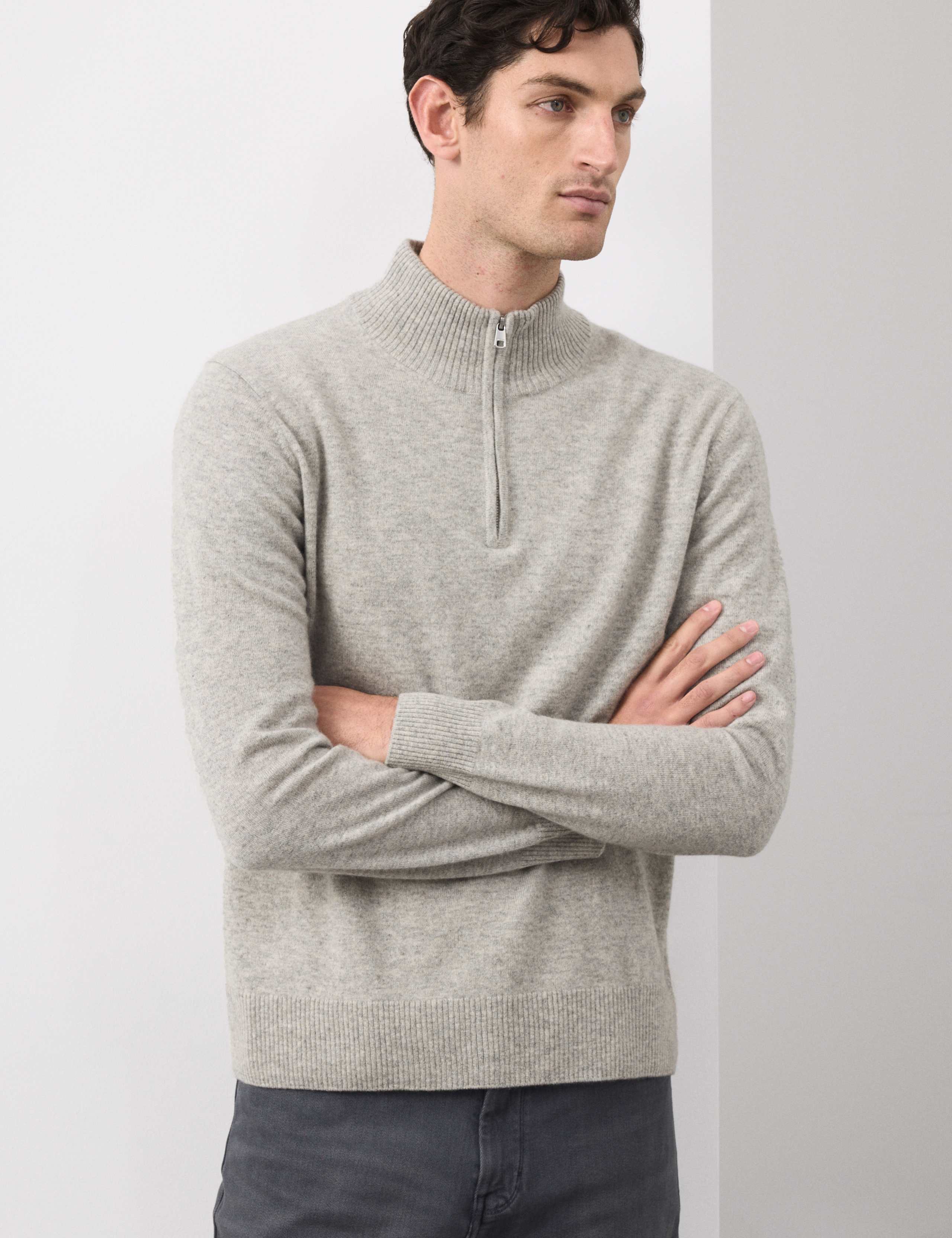 Pure Cashmere Textured Half Zip Jumper