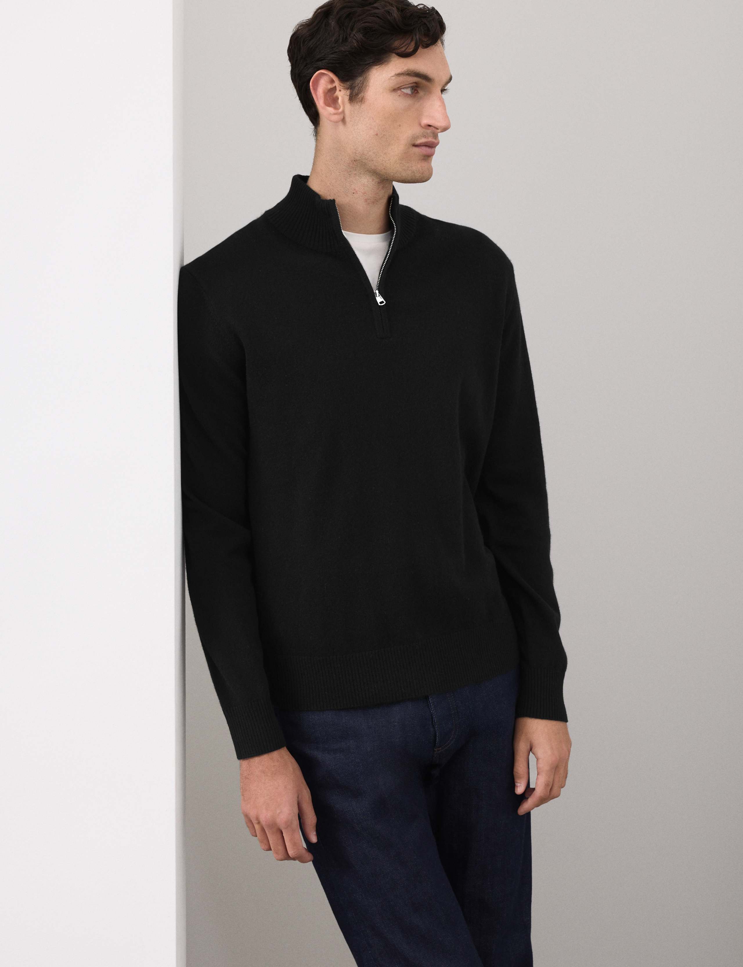 Pure Cashmere Textured Half Zip Jumper