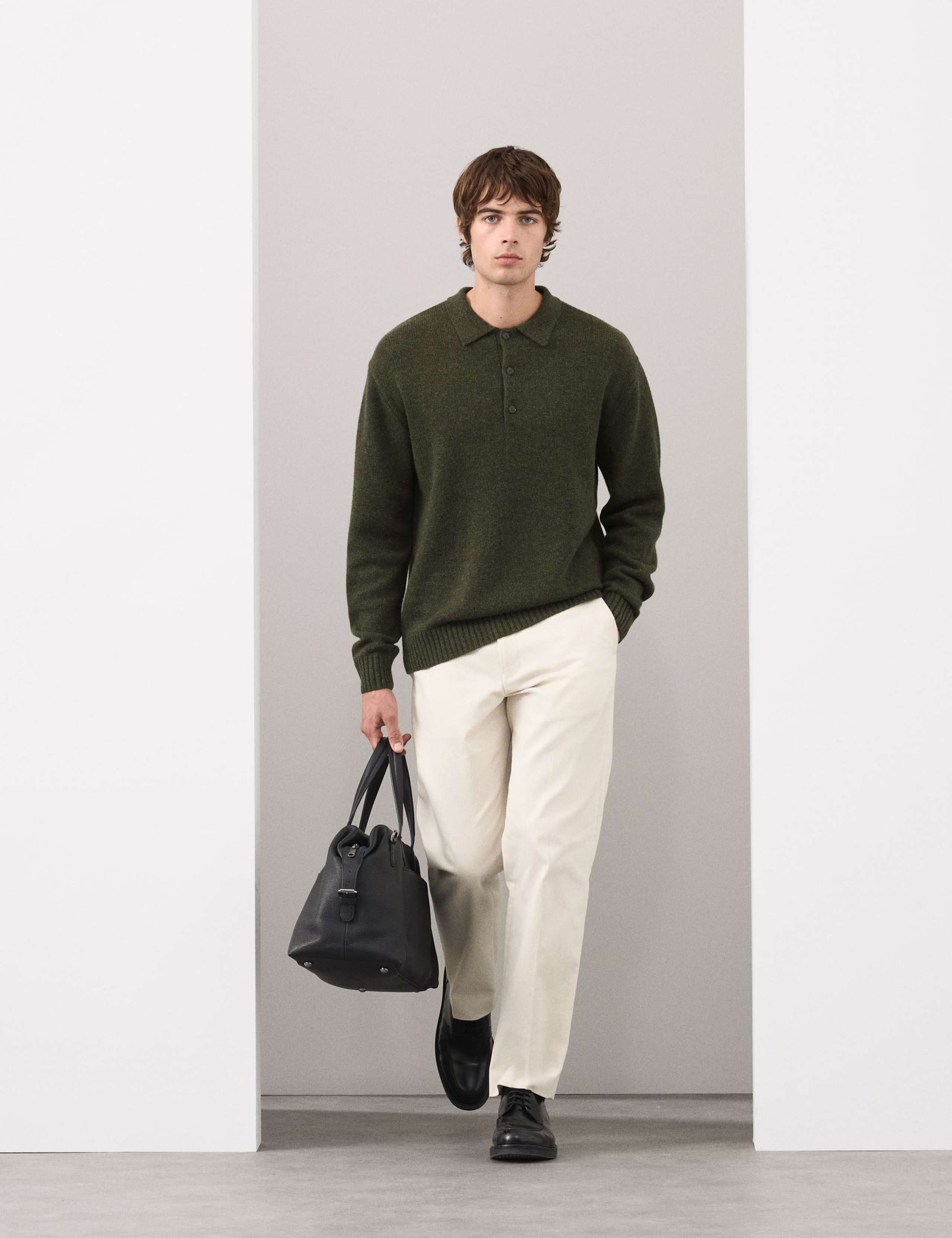 Cashmere and Wool Blend Relaxed Polo Jumper