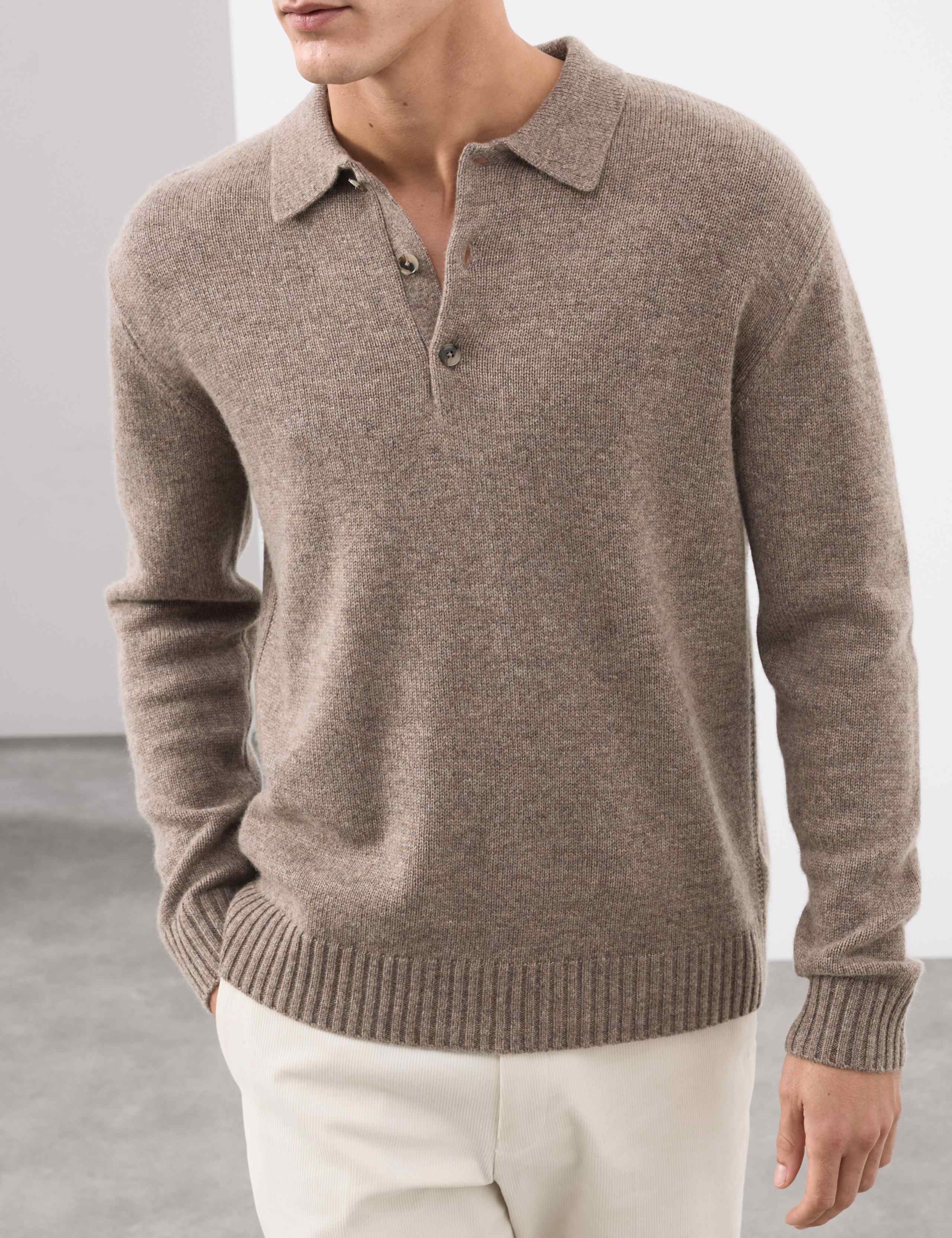 Cashmere and Wool Blend Relaxed Polo Jumper