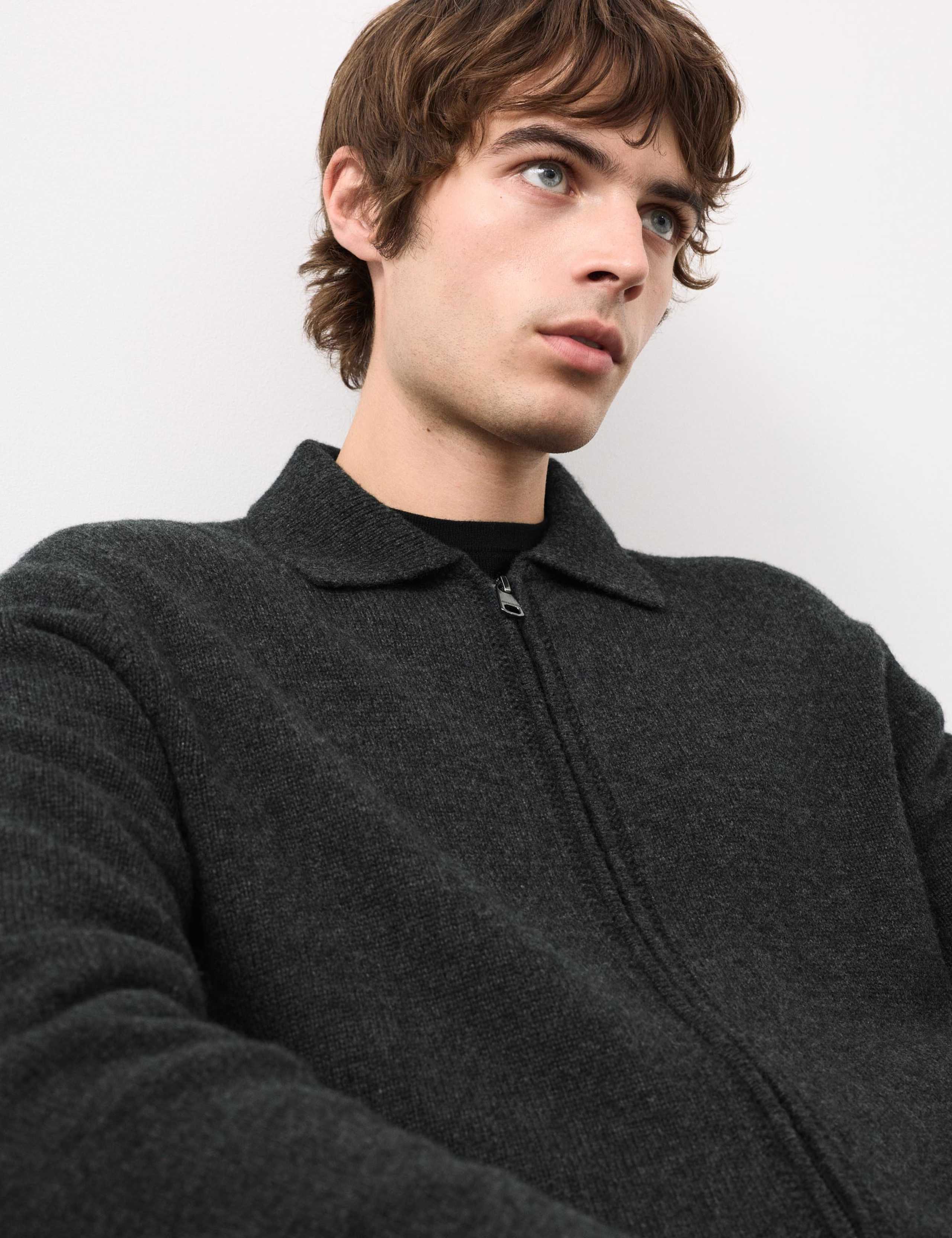 Cashmere and Wool Blend Collared Knitted Jacket