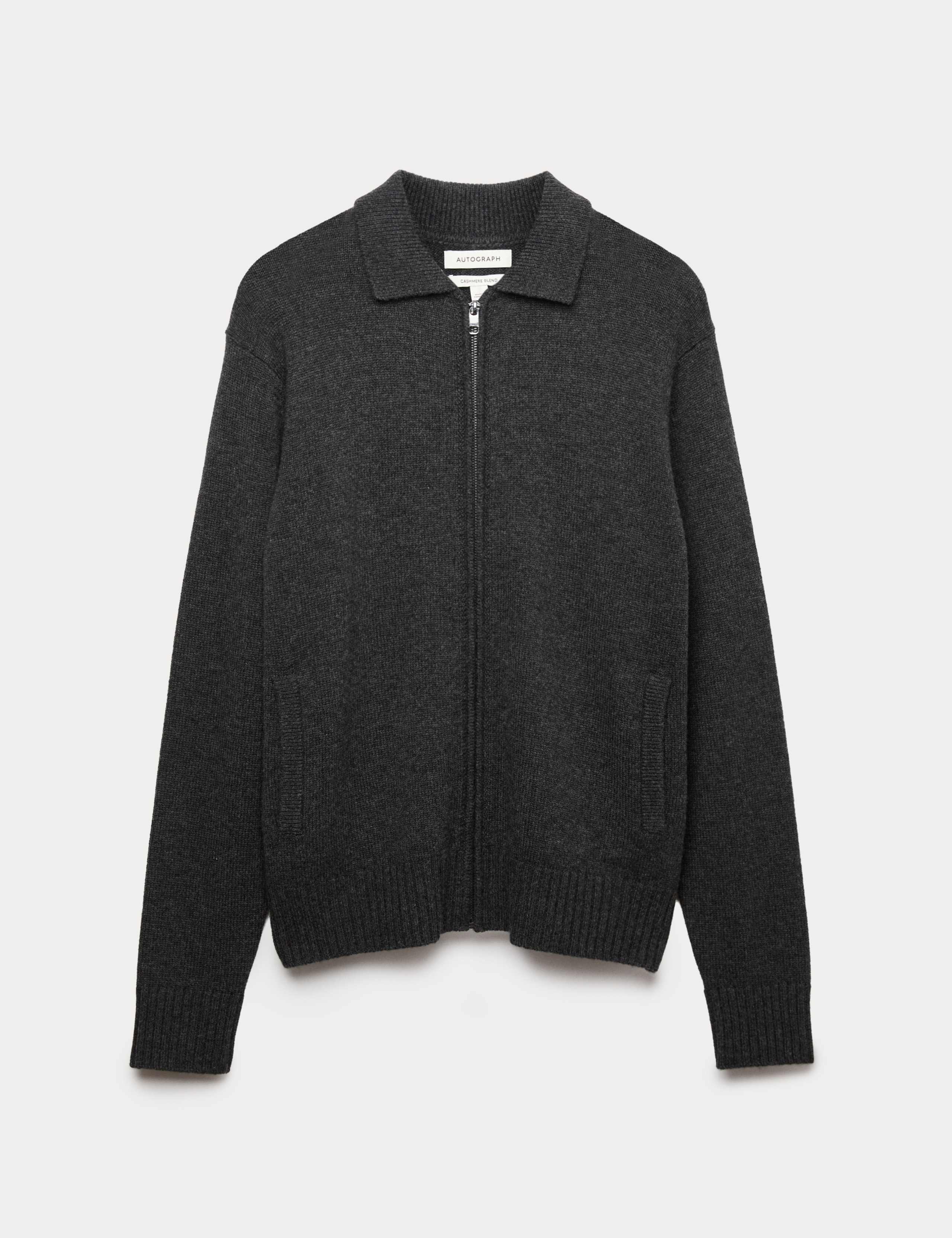 Cashmere and Wool Blend Collared Knitted Jacket