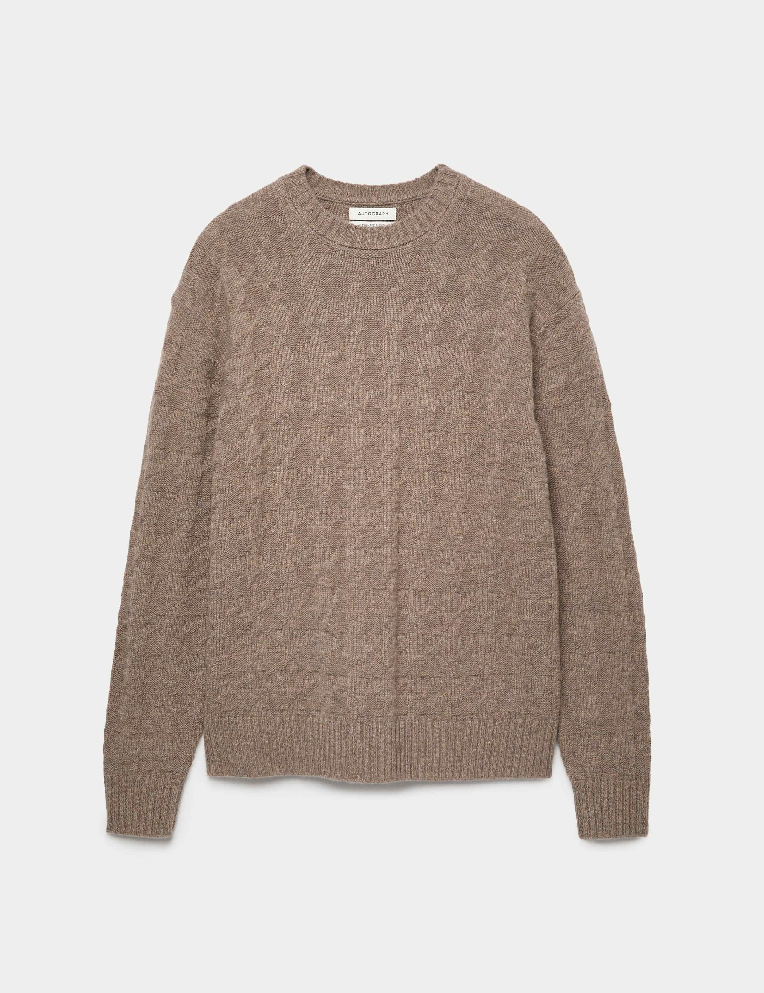 Cashmere Blend Textured Crew Neck Jumper