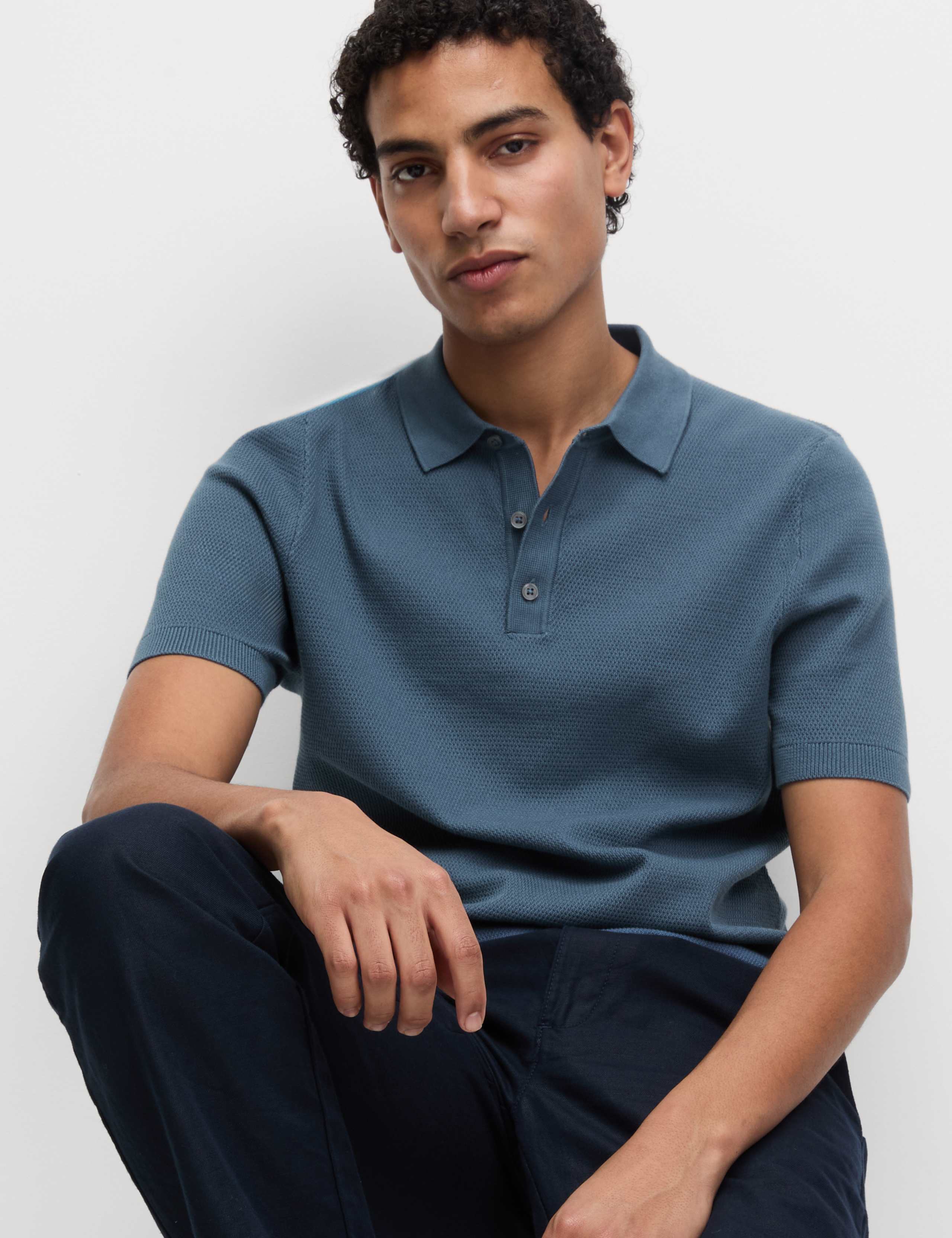 Cotton Rich Textured Knitted Polo Shirt