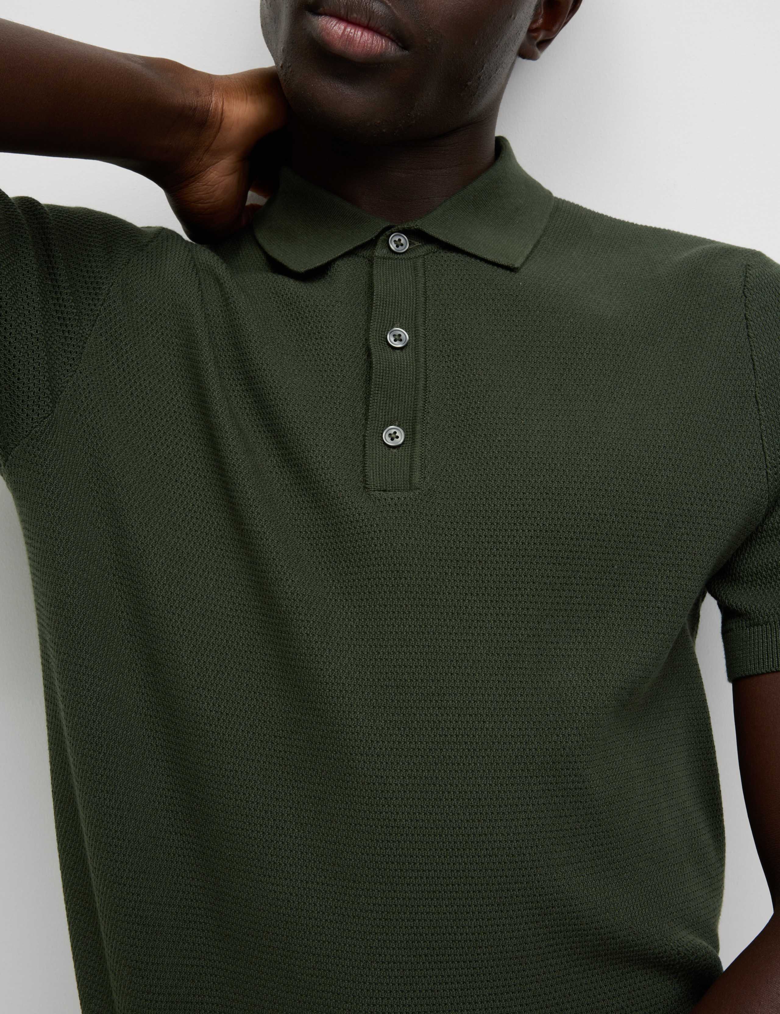 Cotton Rich Textured Knitted Polo Shirt