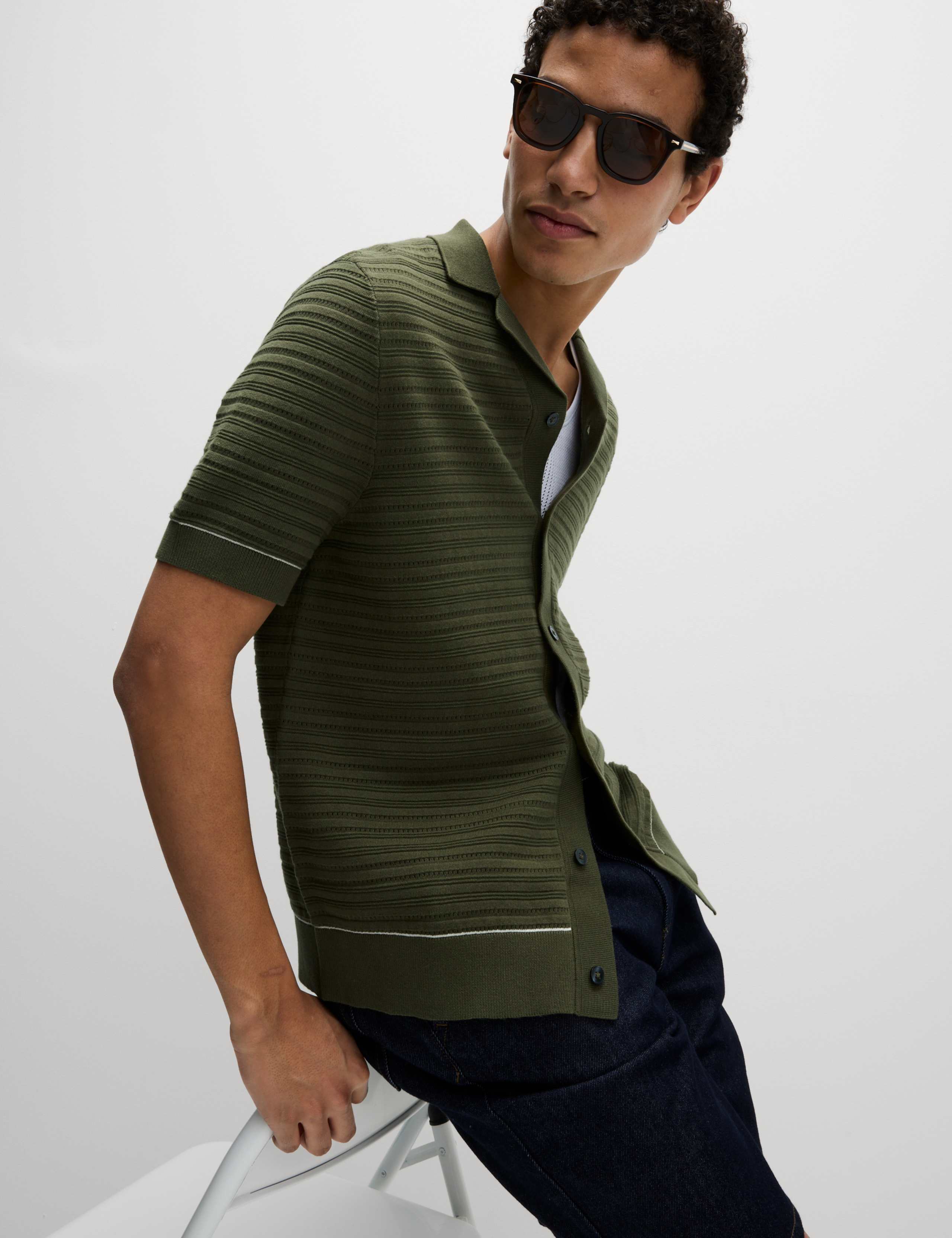 Cotton Rich Textured Knitted Polo Shirt