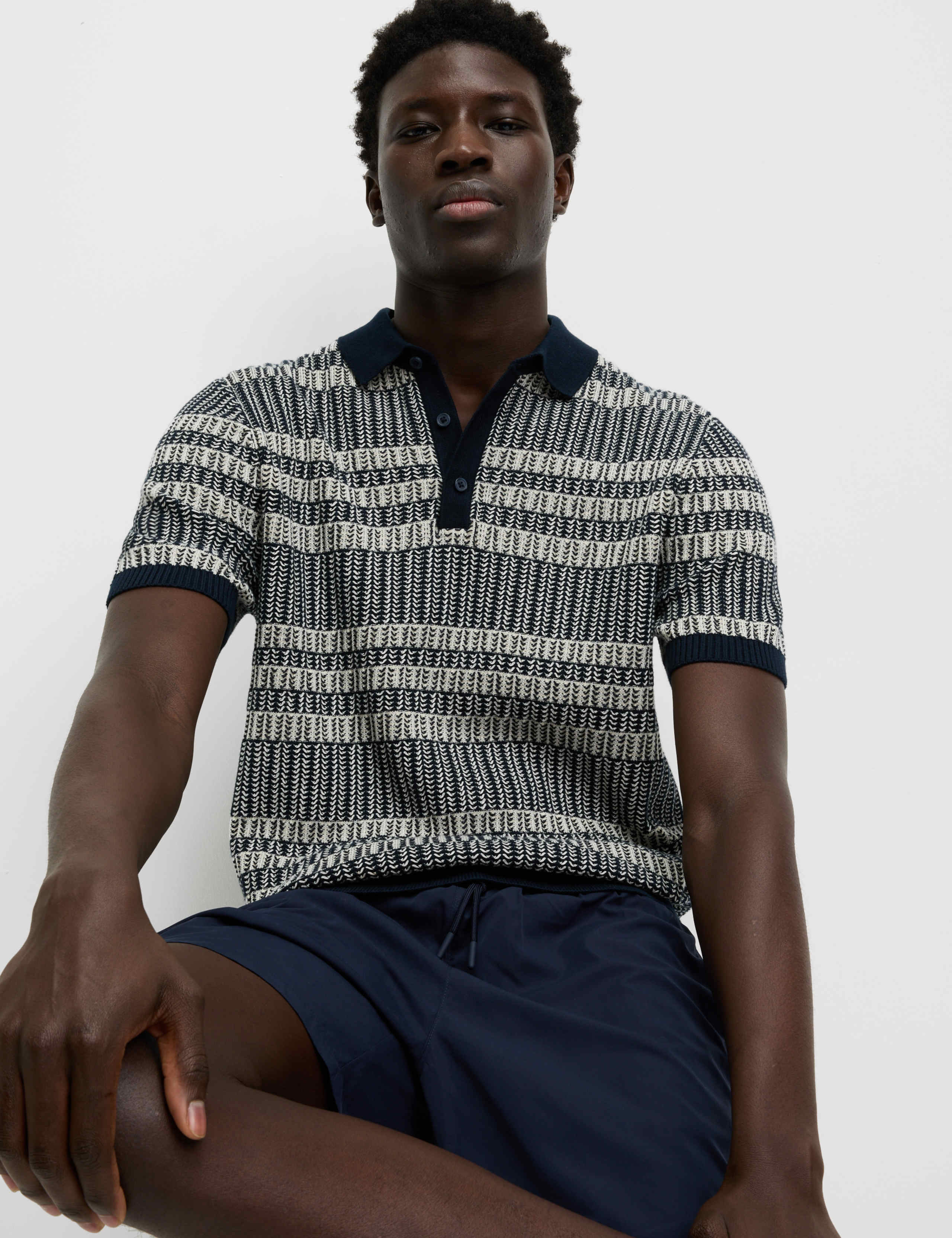 Pure Cotton Striped Knitted Polo Shirt
