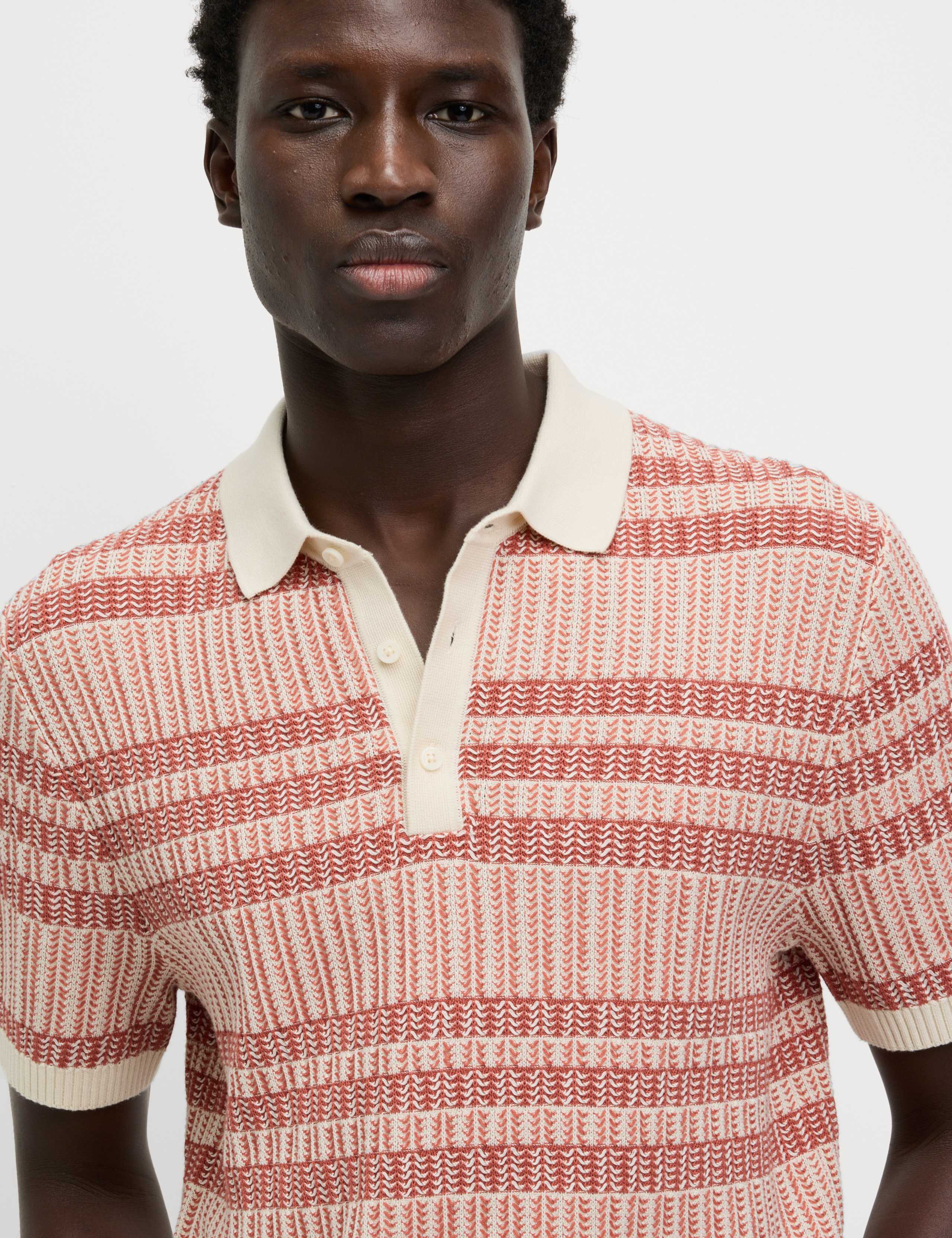 Pure Cotton Striped Knitted Polo Shirt