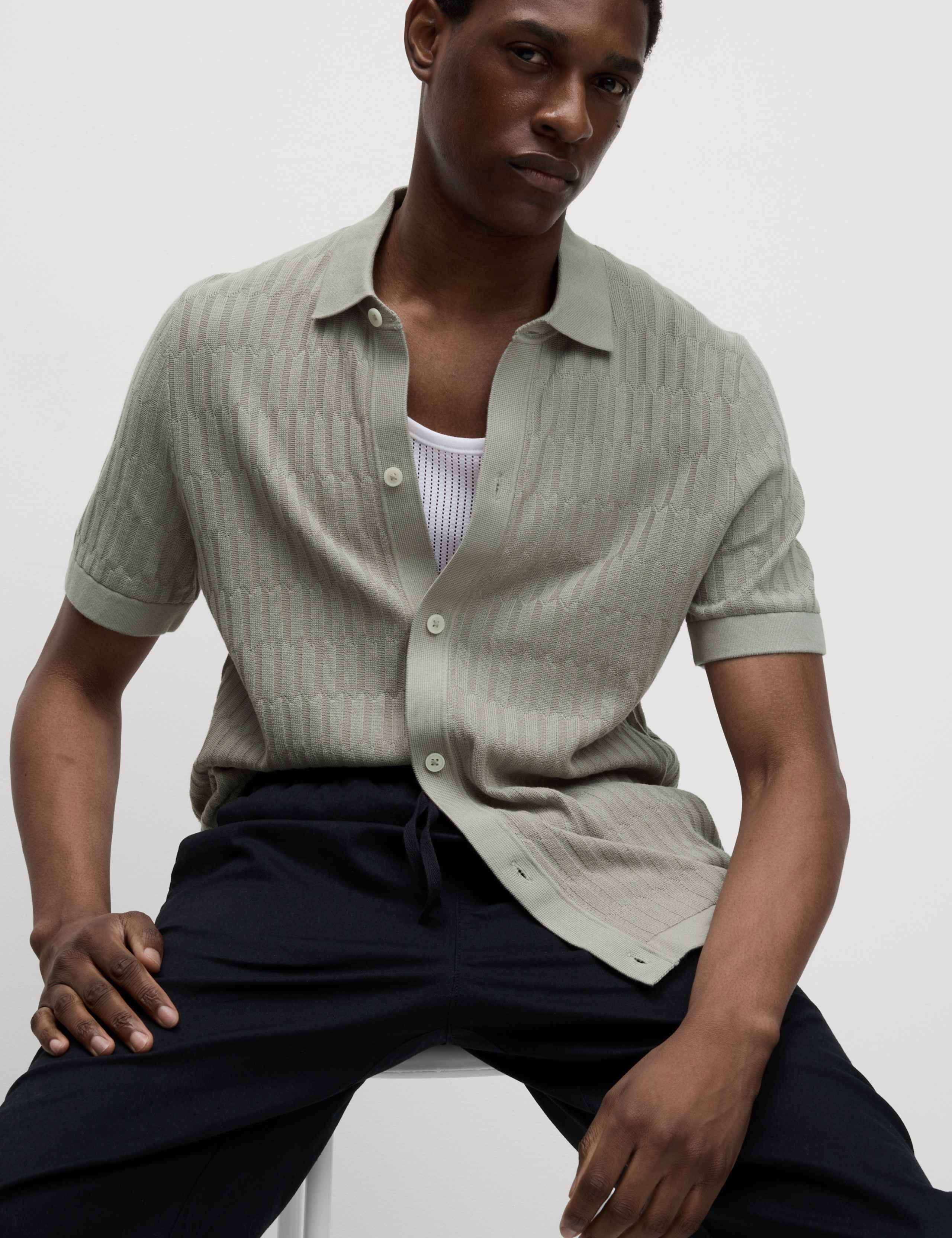 Cotton Rich Textured Knitted Polo Shirt