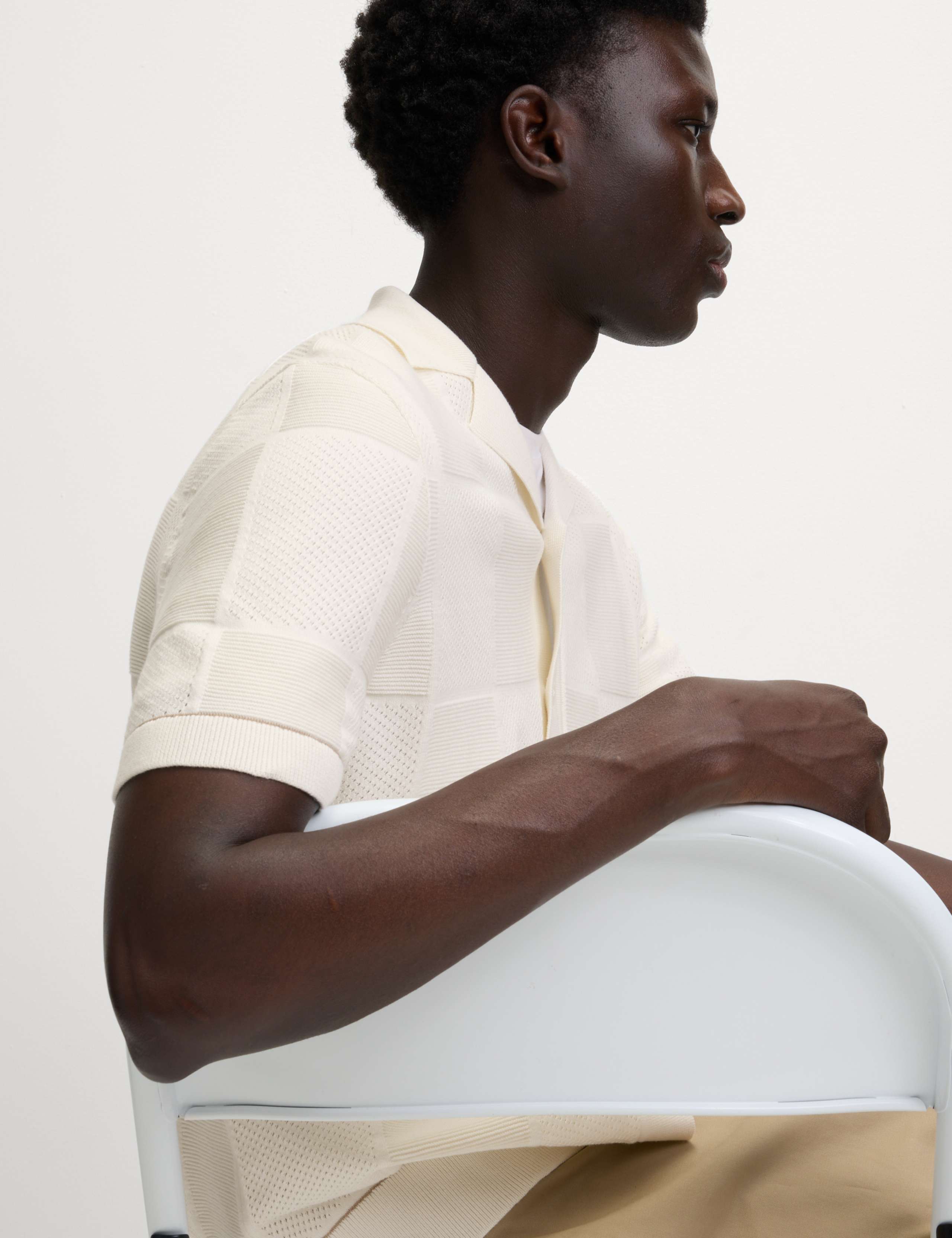 Button-Through Patchwork Knitted Polo Shirt