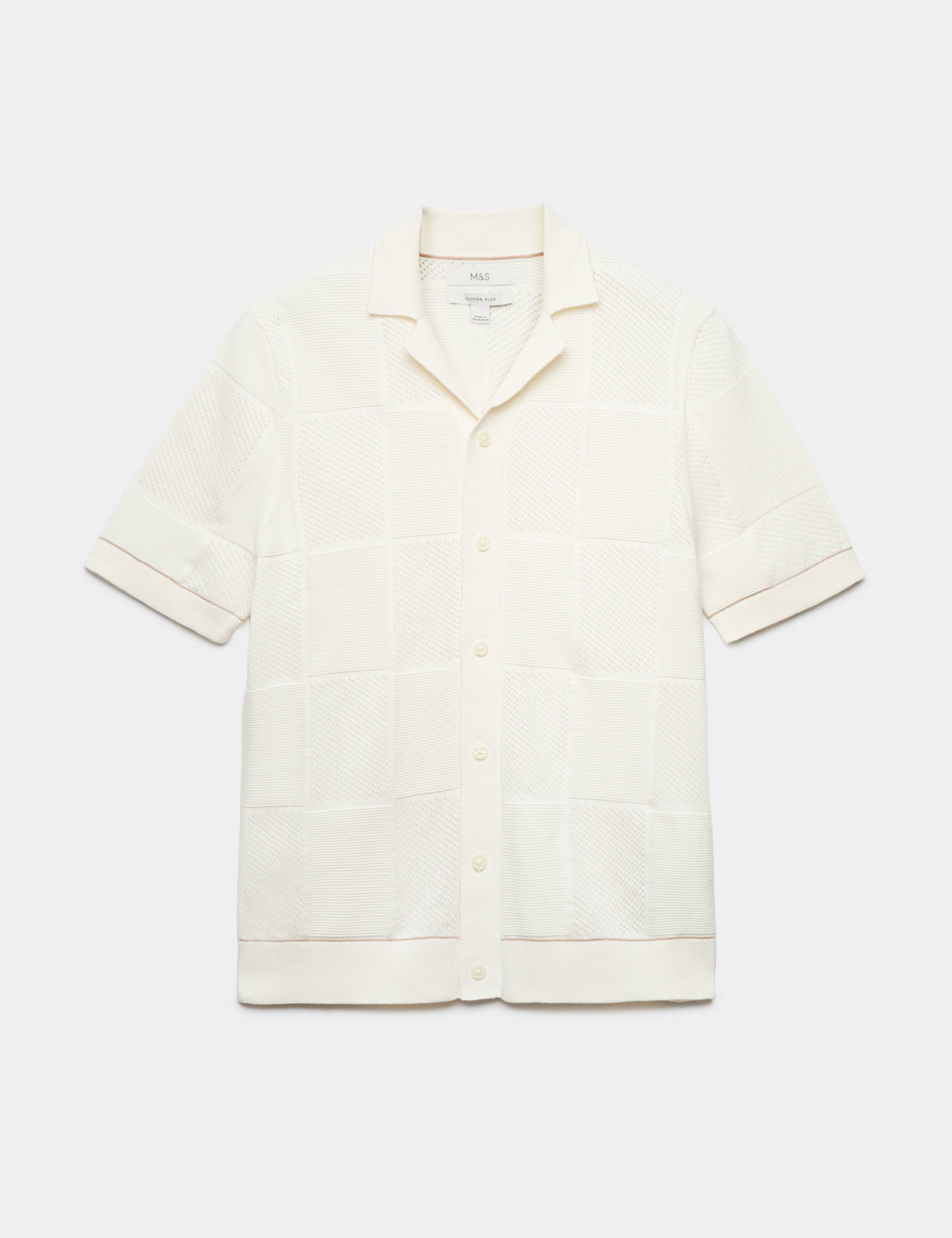 Button-Through Patchwork Knitted Polo Shirt
