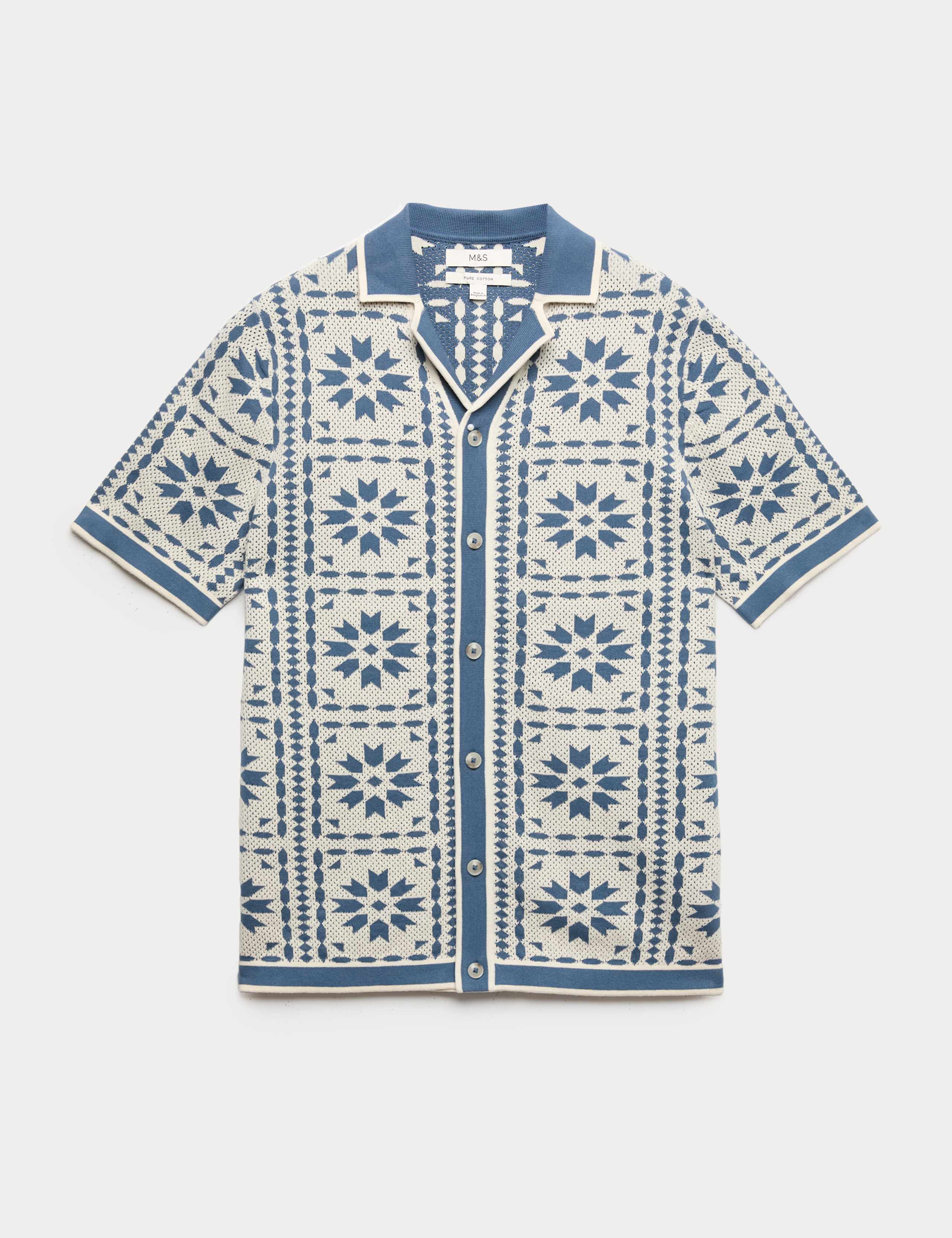 Pure Cotton Mosaic Button-Through Polo Shirt