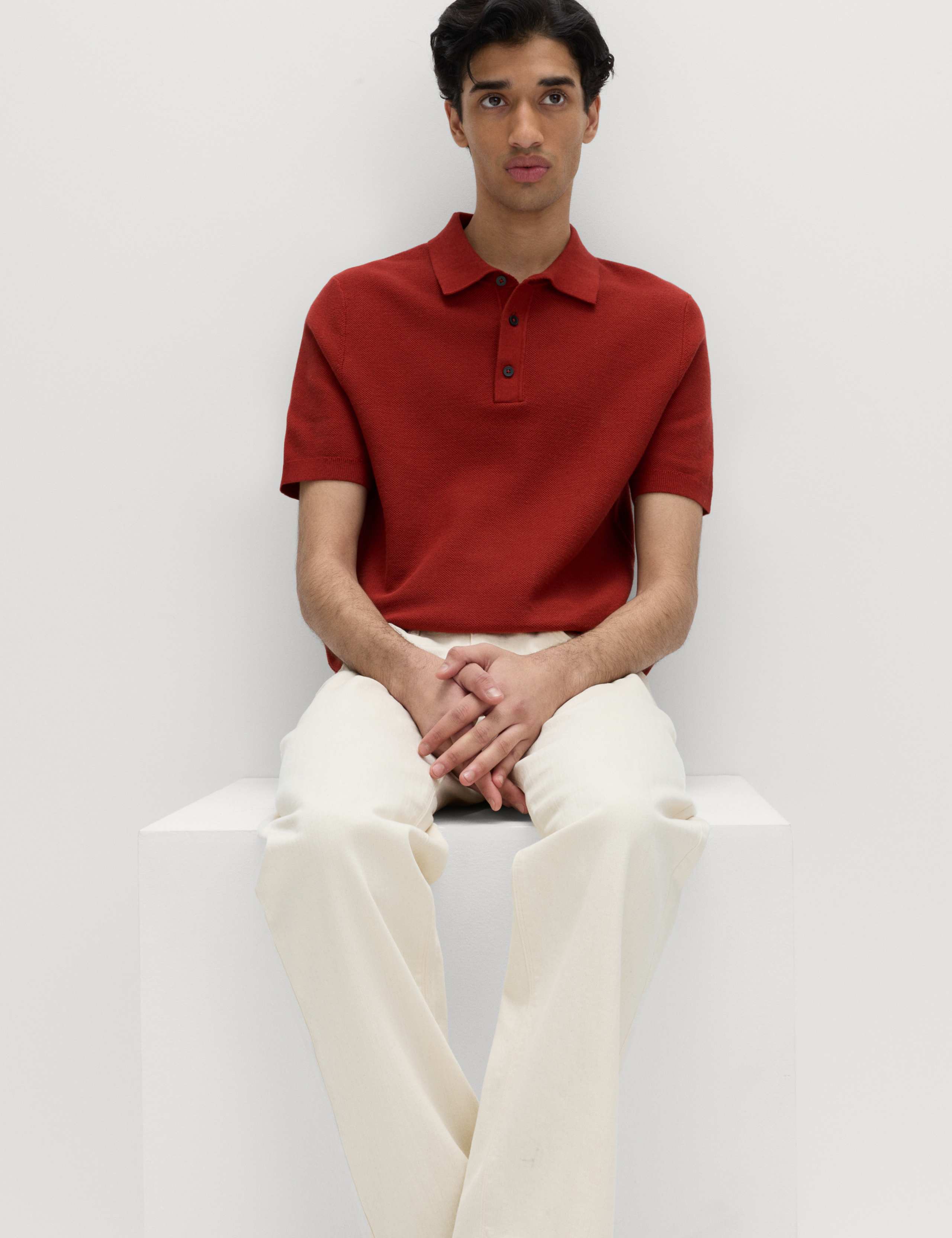 Cotton Rich Textured Knitted Polo Shirt