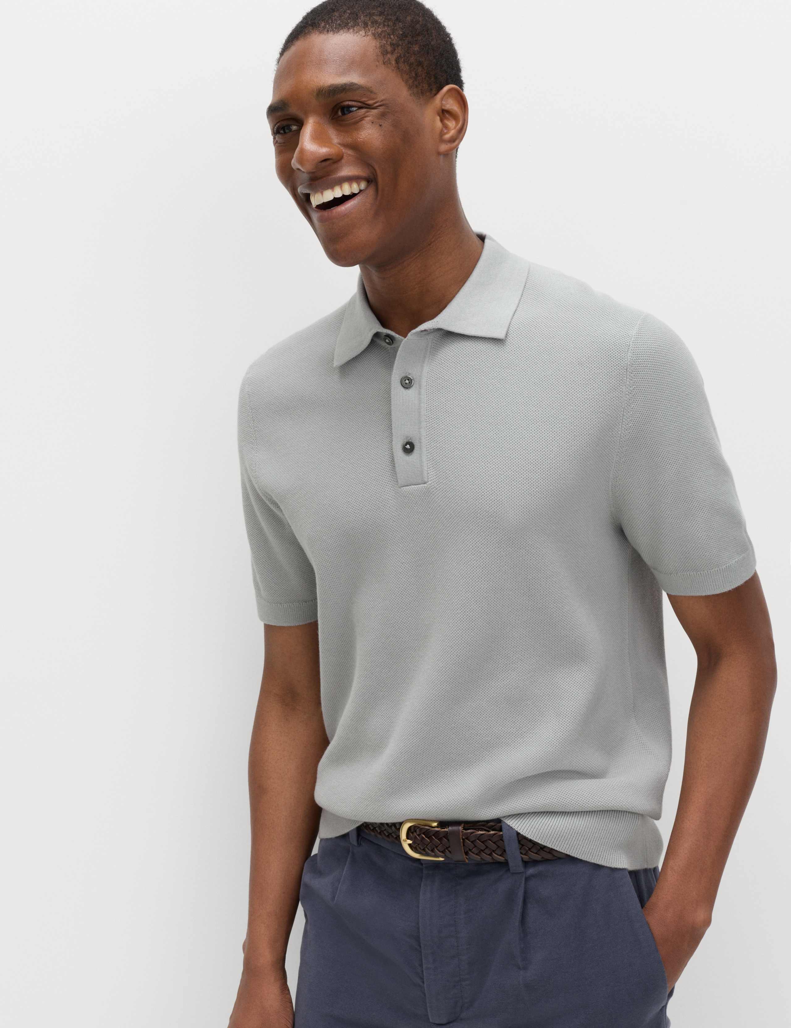 Cotton Rich Textured Knitted Polo Shirt