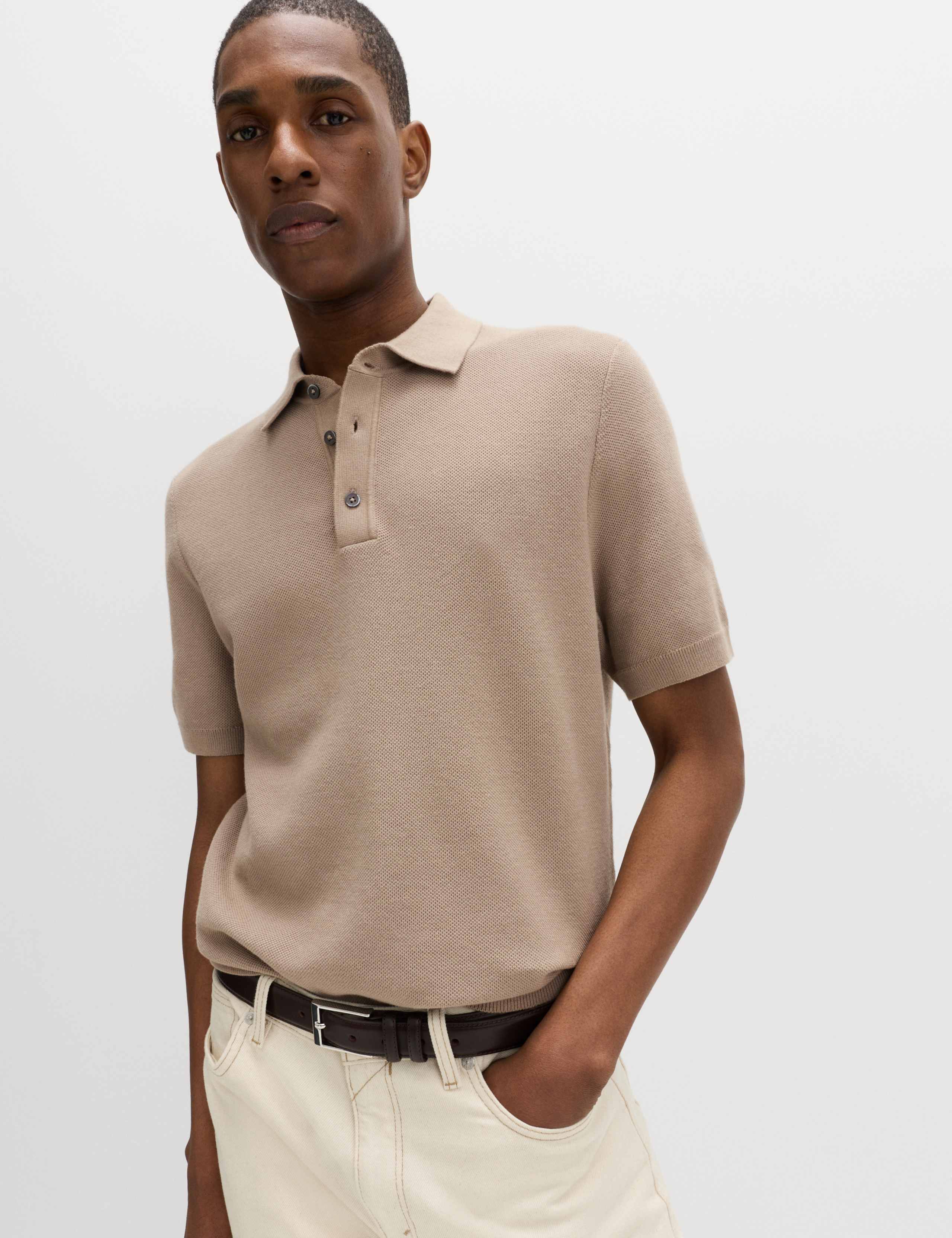 Cotton Rich Textured Knitted Polo Shirt