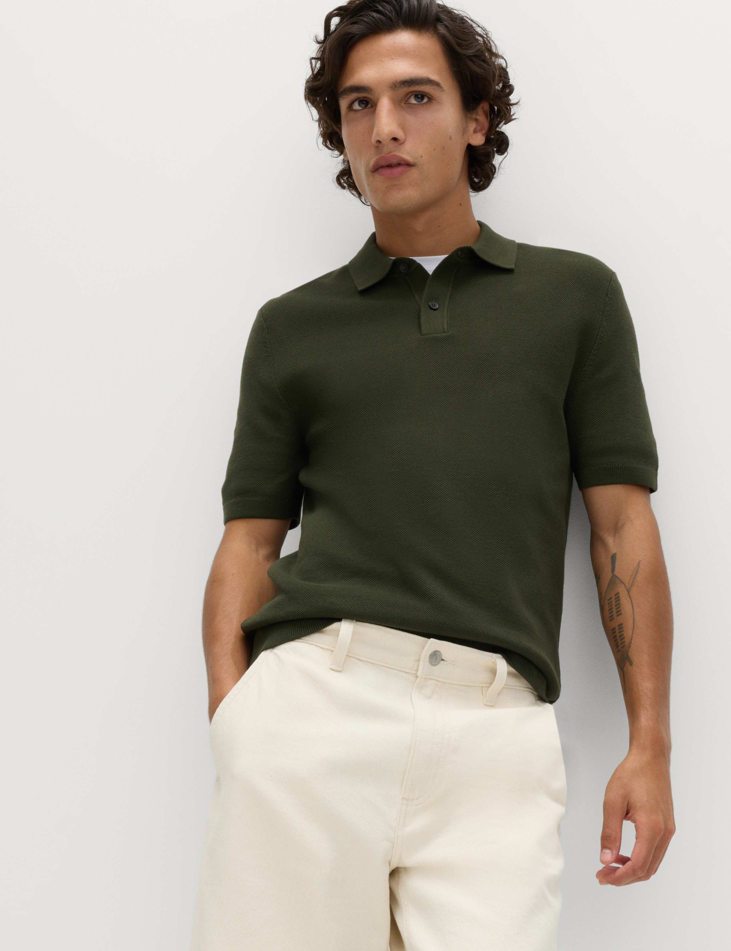 Cotton Rich Textured Knitted Polo Shirt