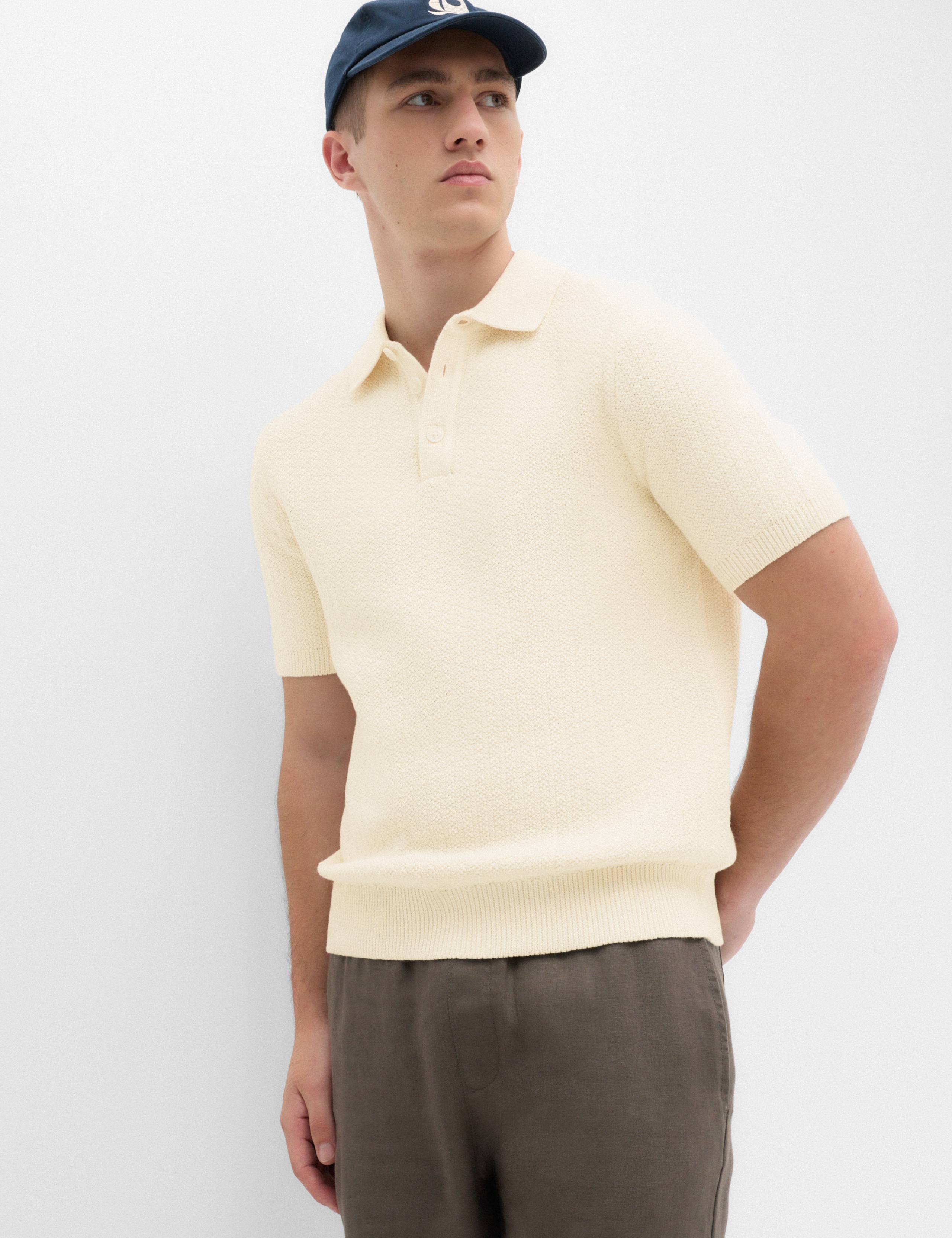 Pure Cotton Textured Striped Knitted Polo Shirt