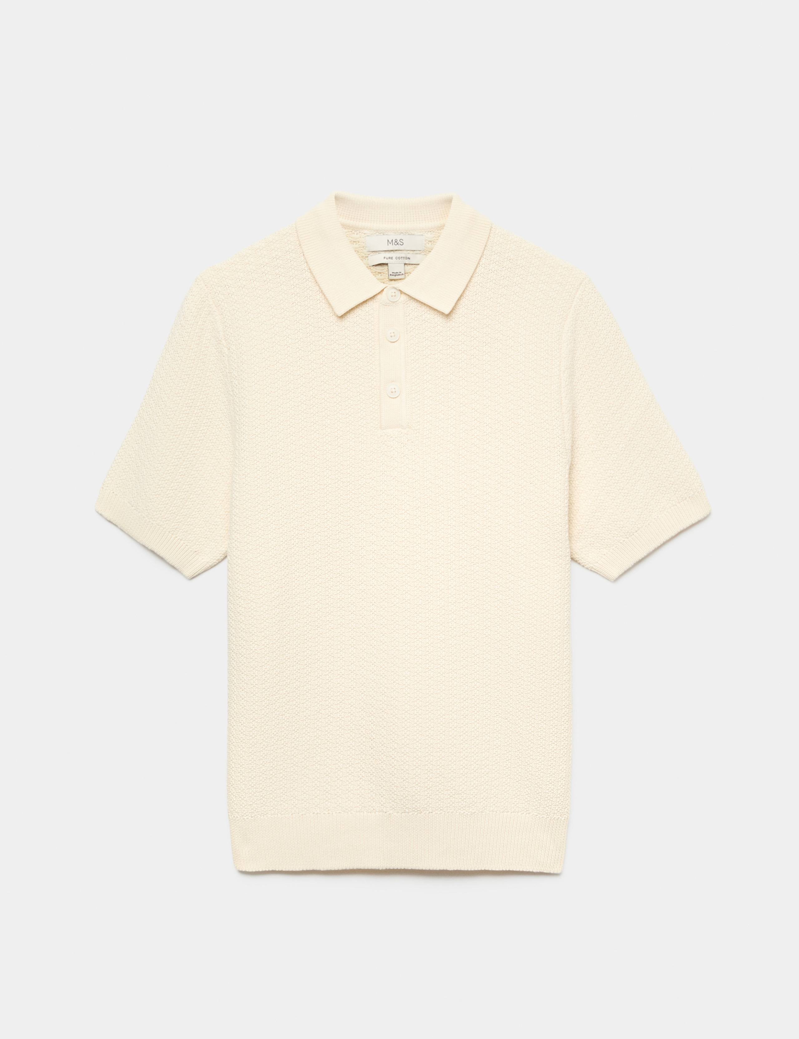 Pure Cotton Textured Striped Knitted Polo Shirt