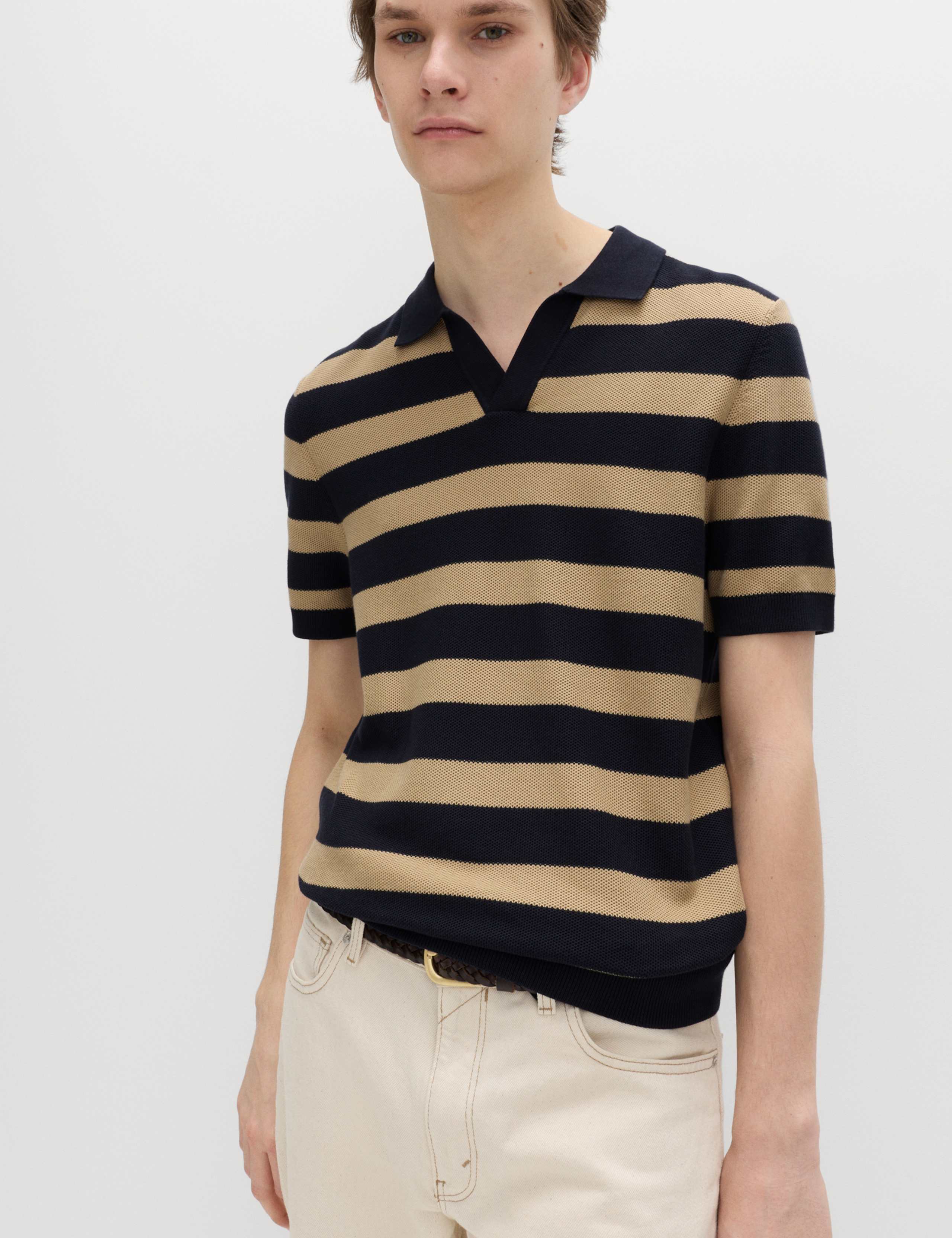 Pure Cotton Striped Knitted Polo Shirt