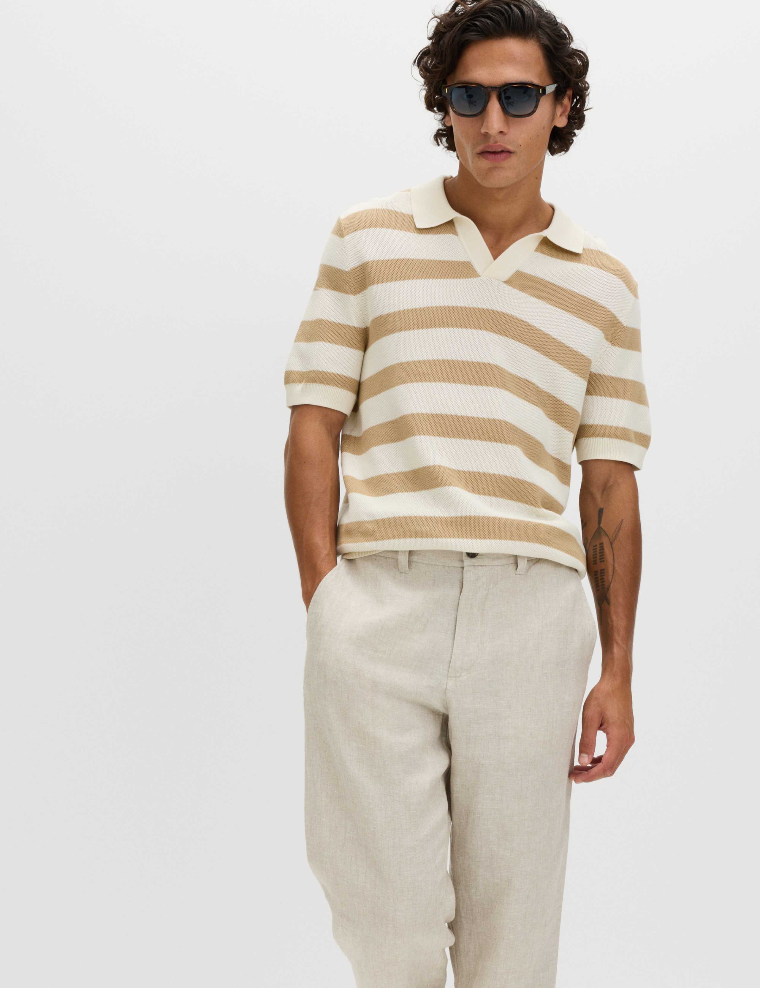 Pure Cotton Striped Knitted Polo Shirt