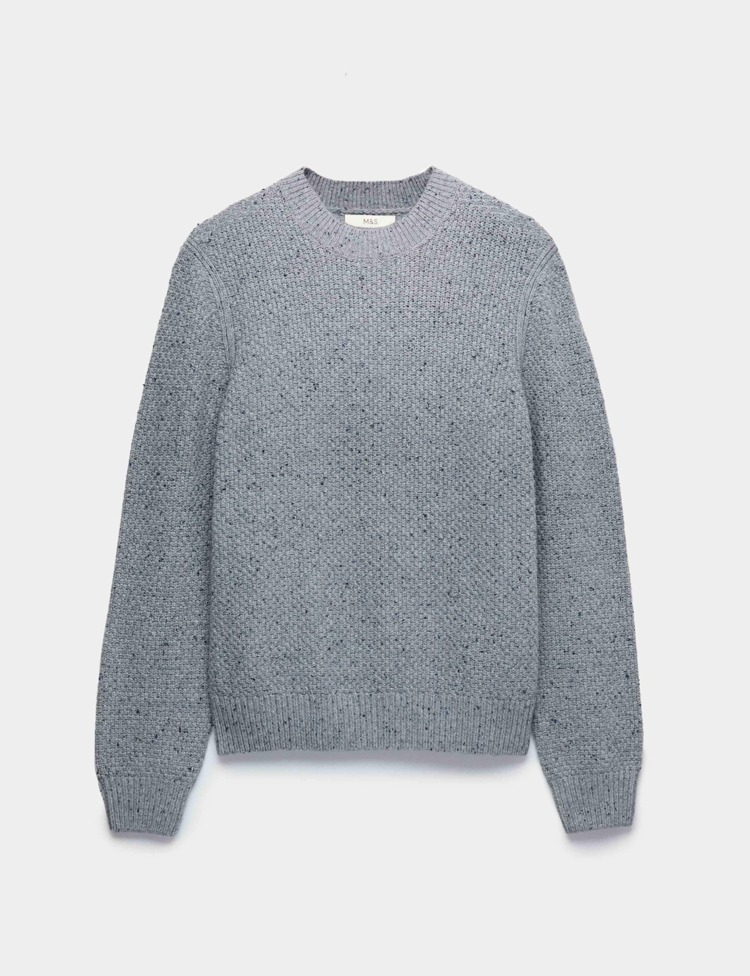 Lambswool Blend Textured Crew Neck Jumper