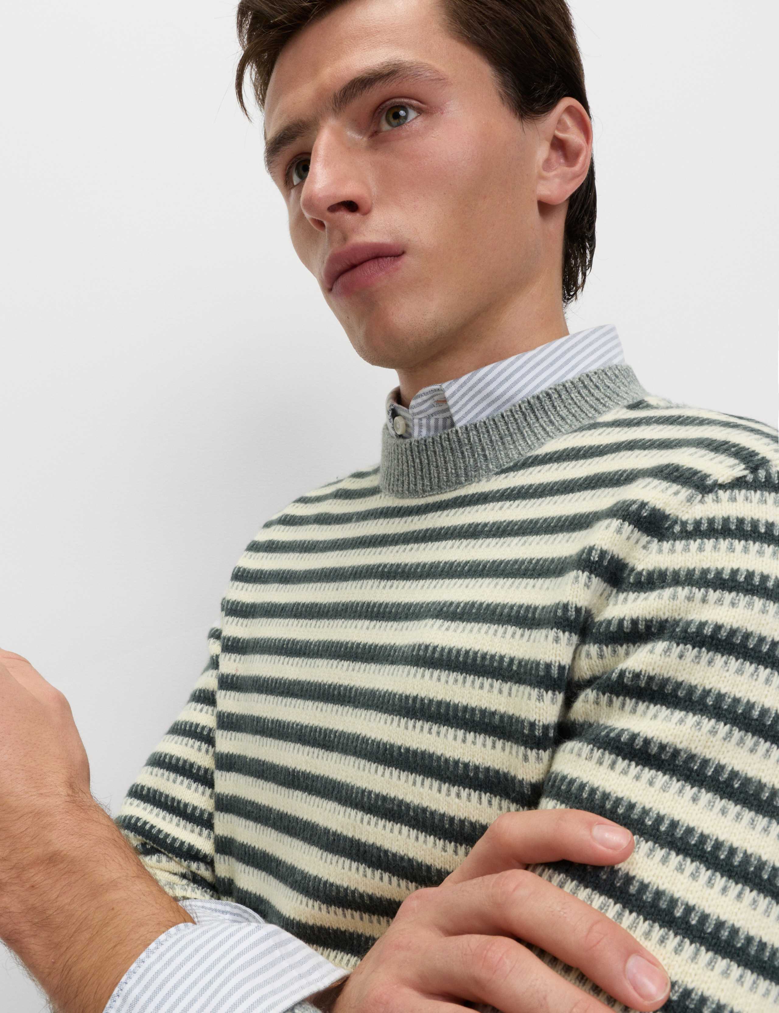 Lambswool Blend Striped Crew Neck Jumper