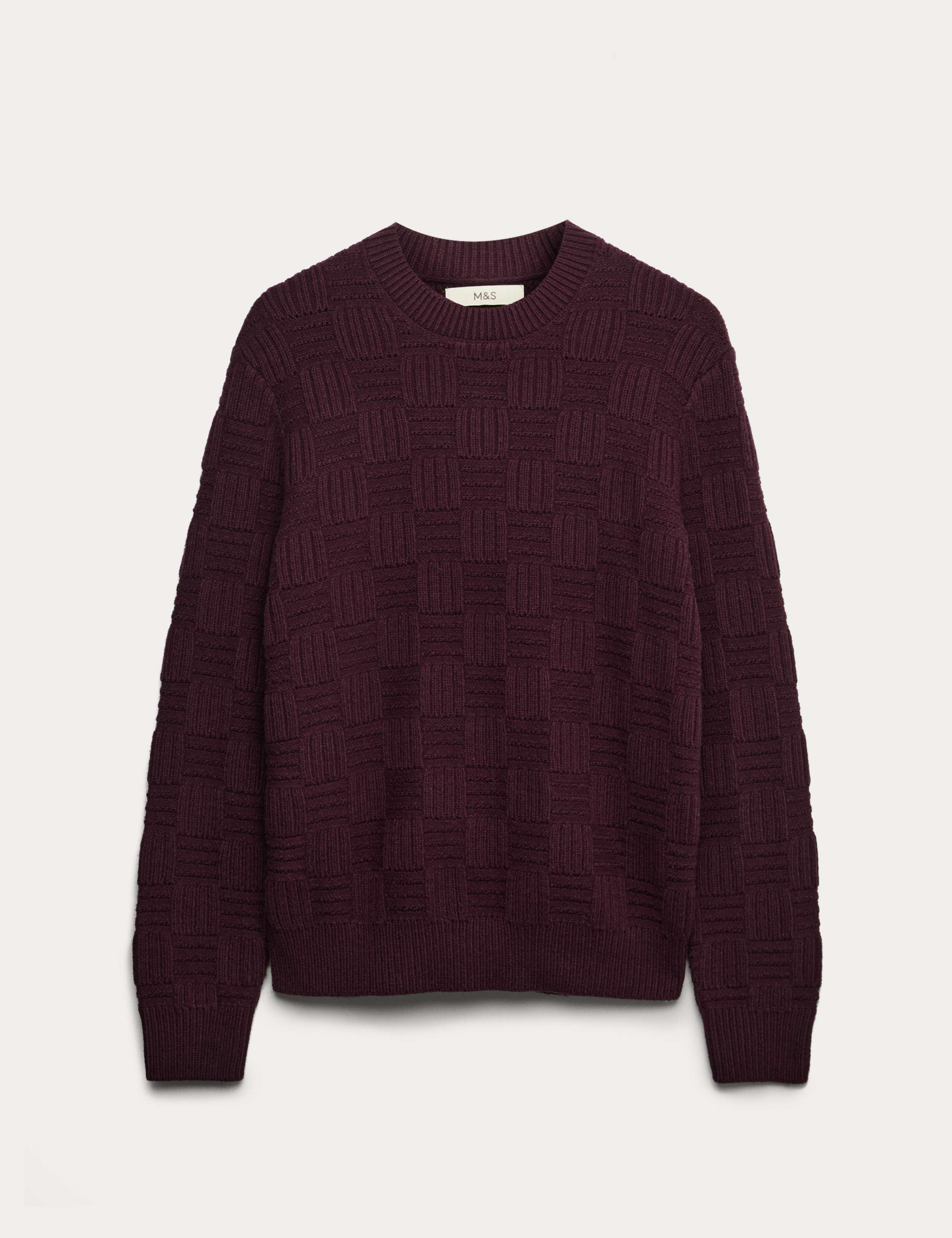 Lambswool Blend Basket Stitch Crew Neck Jumper