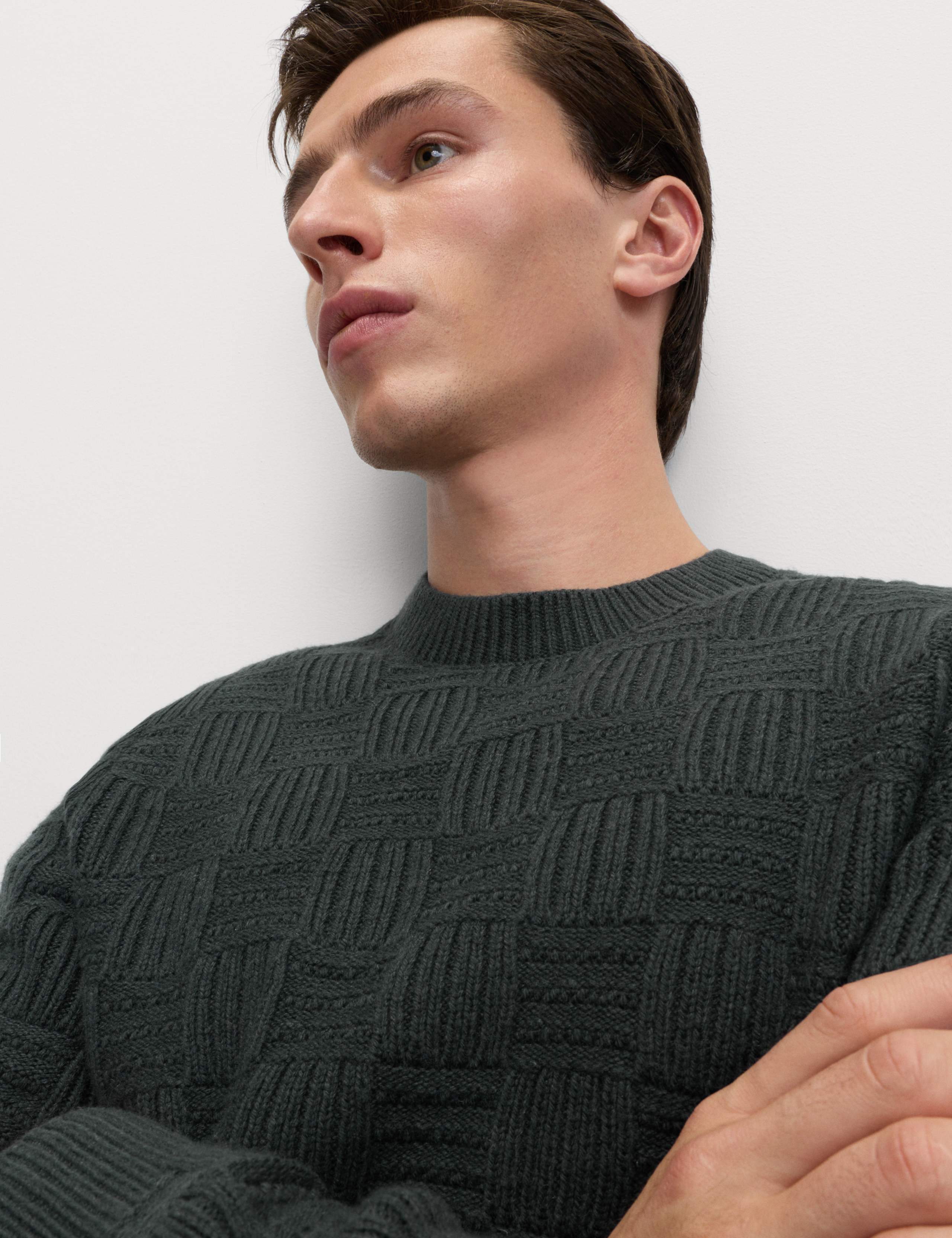 Lambswool Blend Basket Stitch Crew Neck Jumper