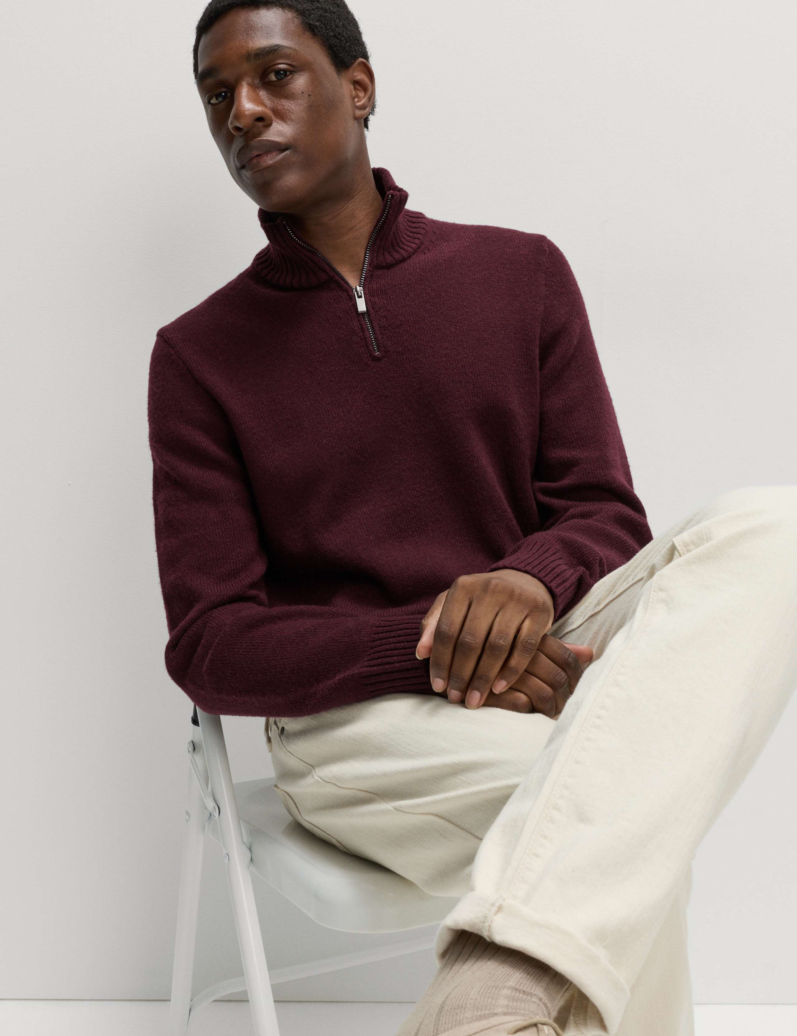 Lambswool Blend Funnel Neck Half Zip Jumper