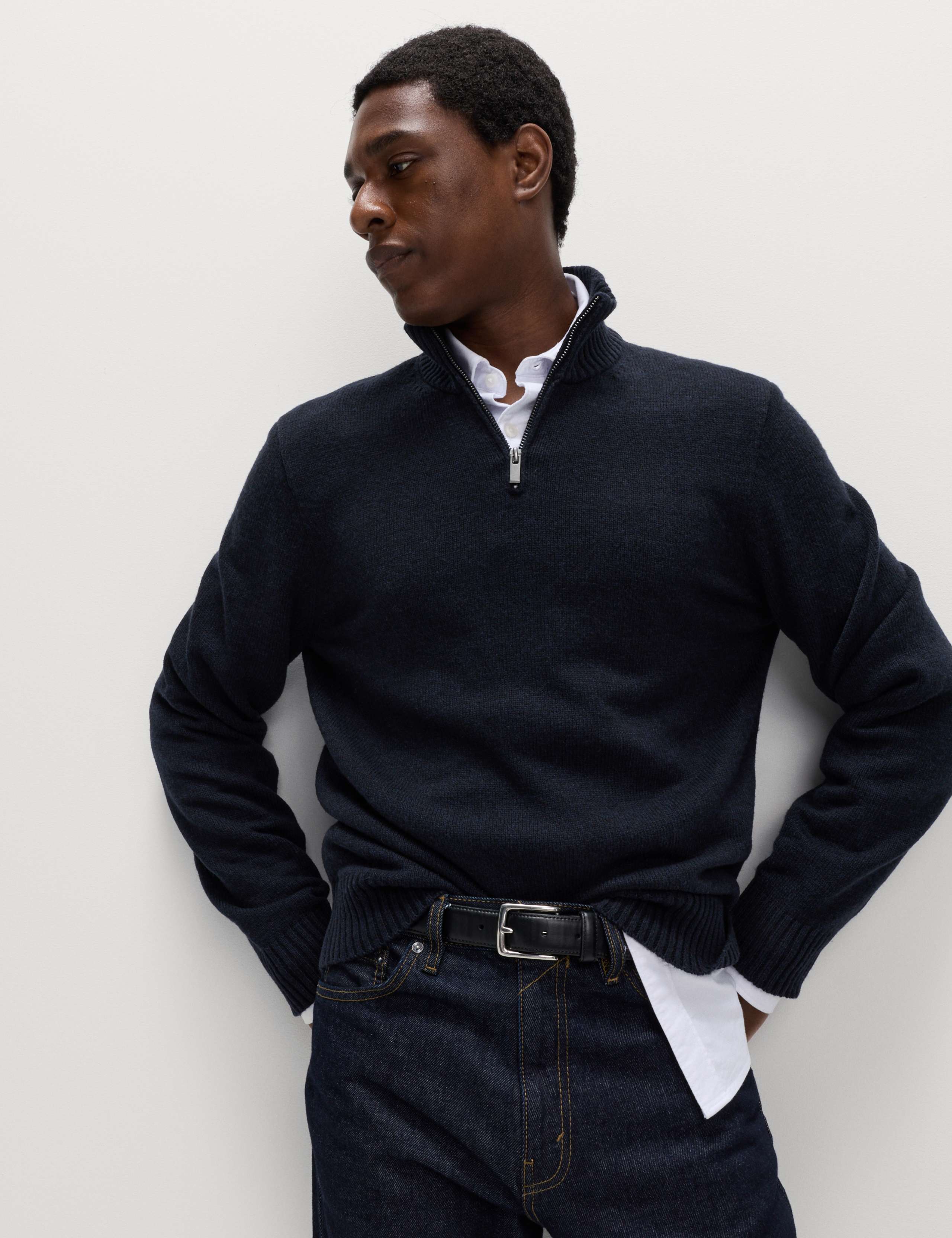 Lambswool Blend Funnel Neck Half Zip Jumper