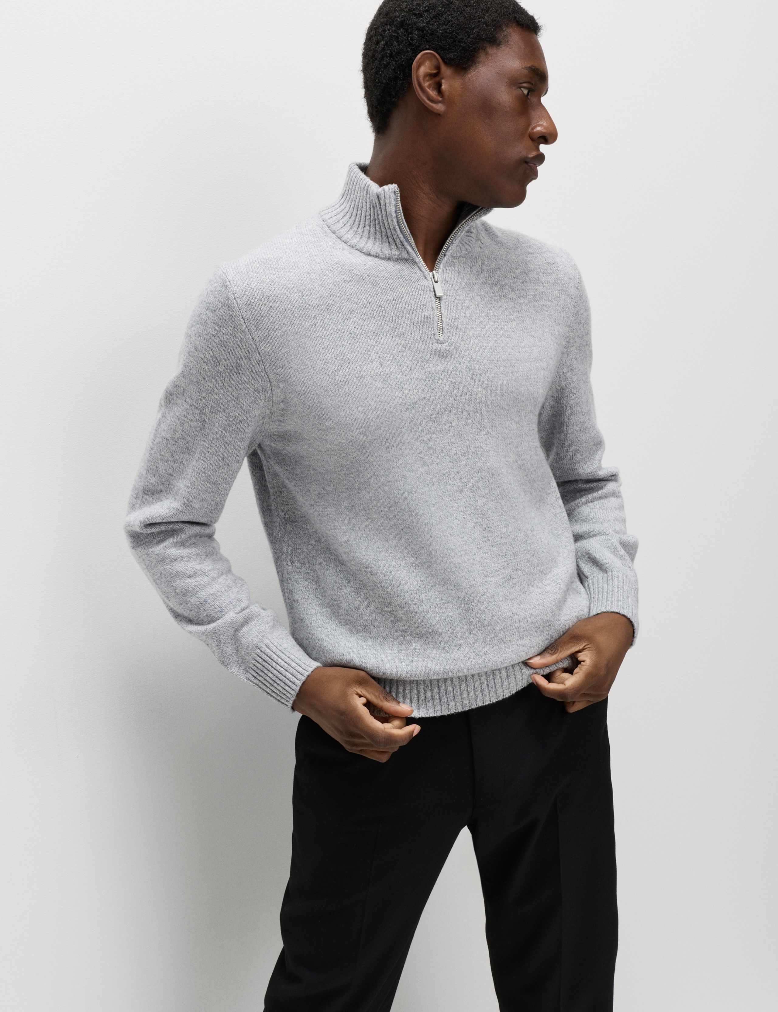 Lambswool Blend Funnel Neck Half Zip Jumper