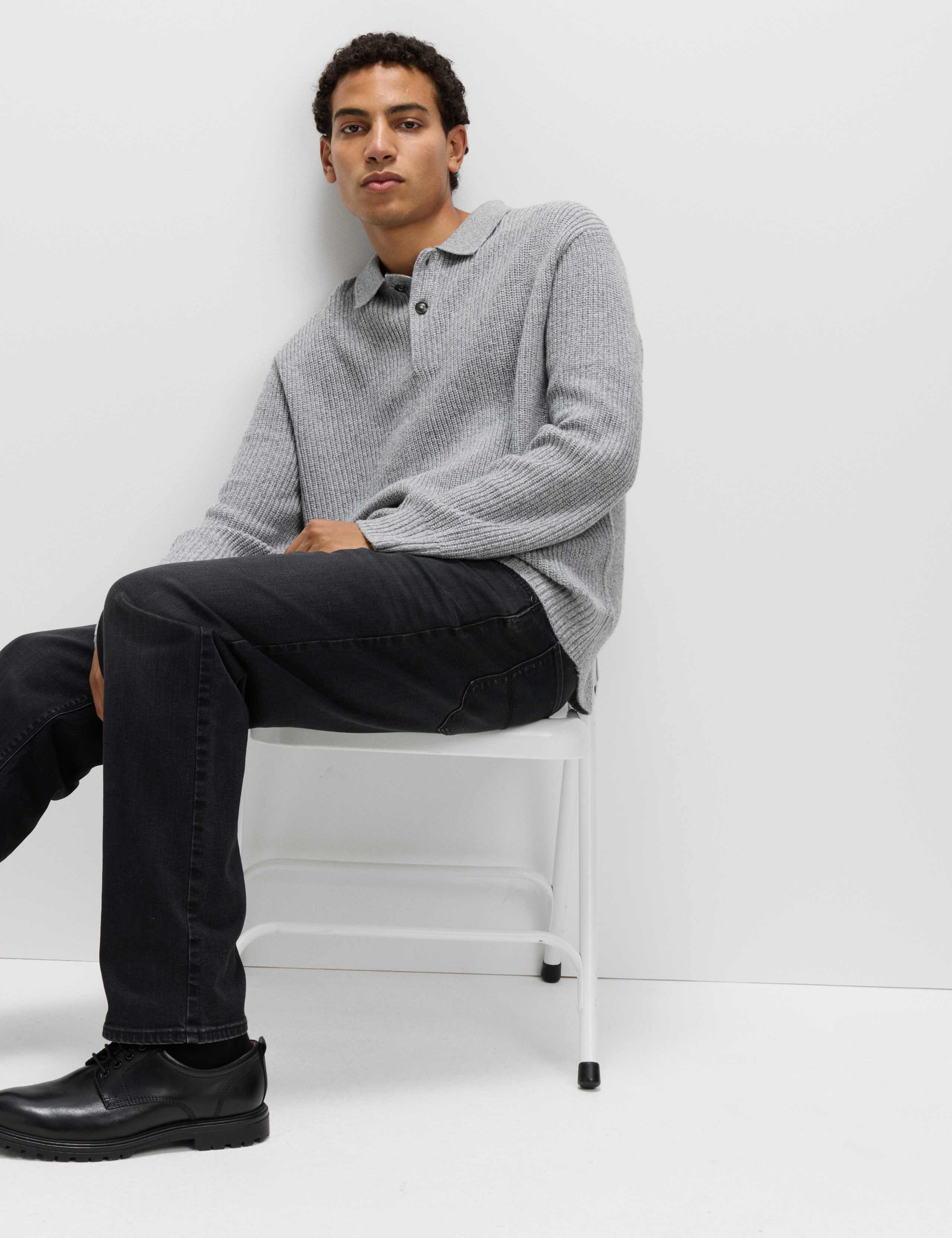 Lambswool Blend Knitted Polo Shirt