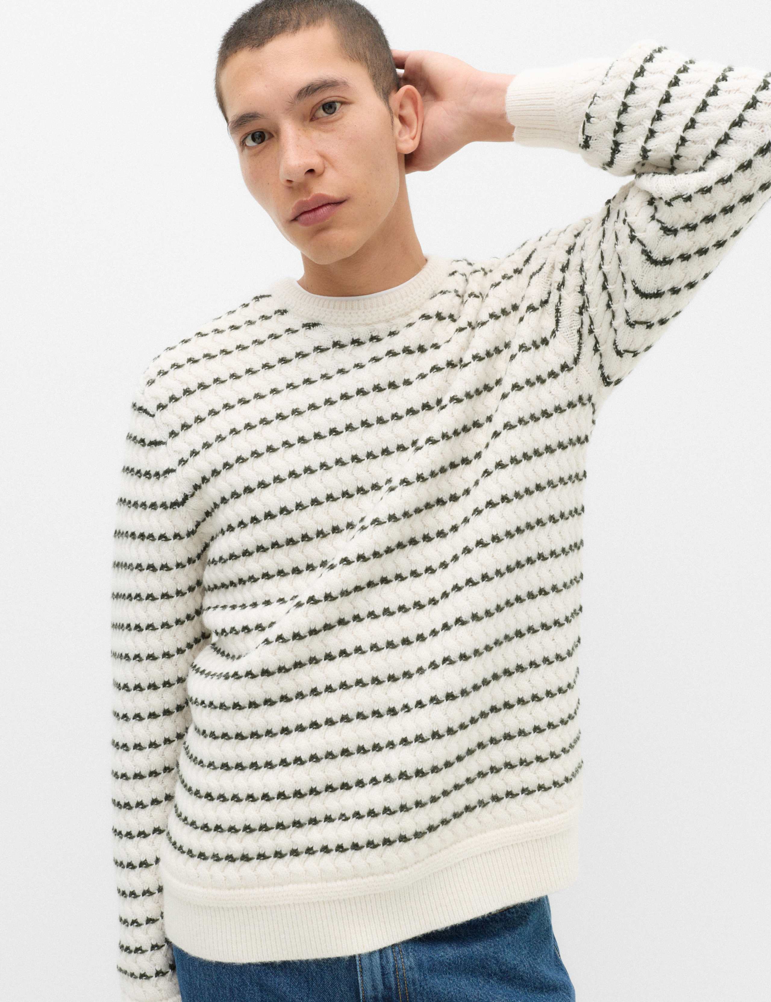 Wool Blend Striped Crew Neck Jumper