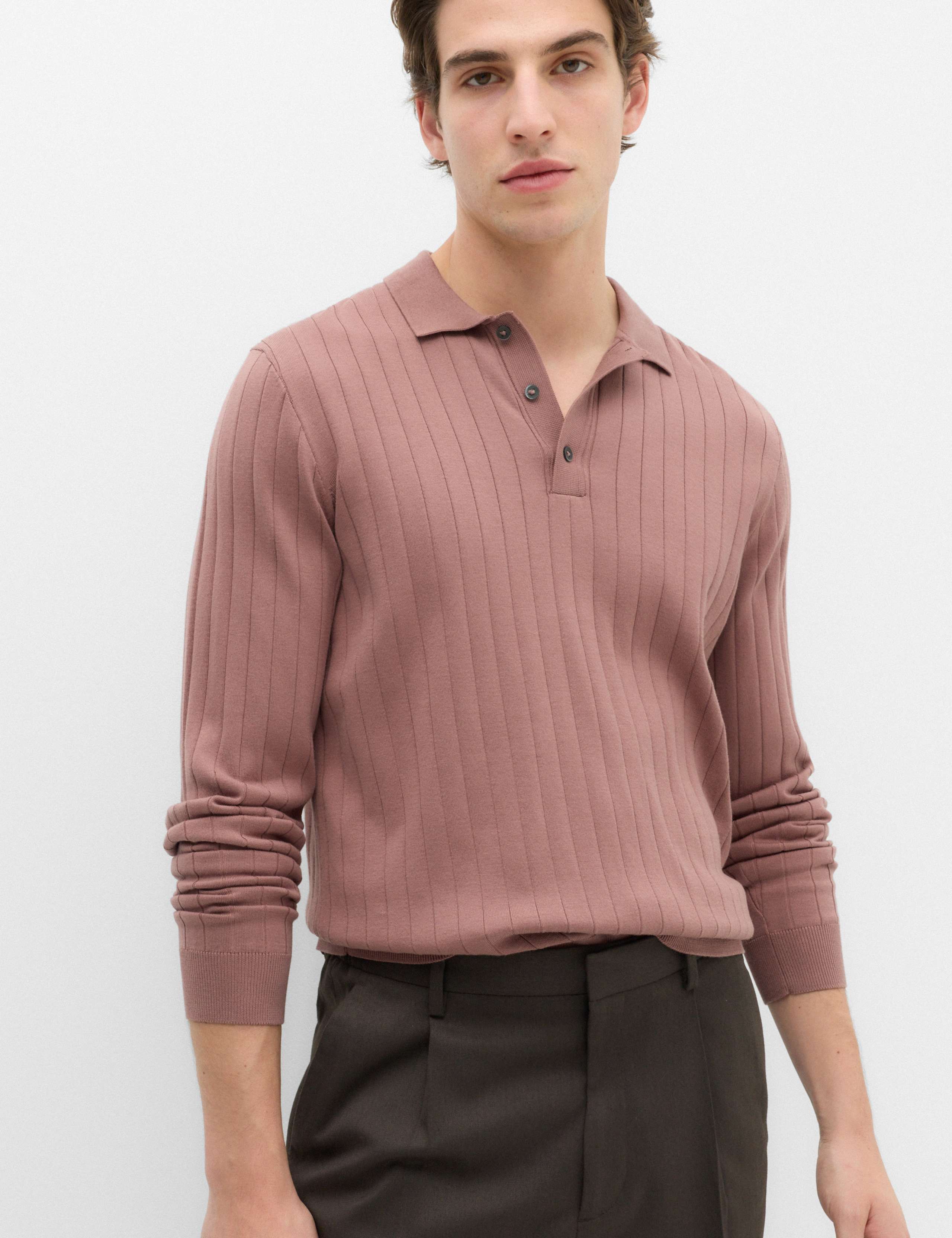 Cotton Blend Smart Rib Knit Polo Shirt