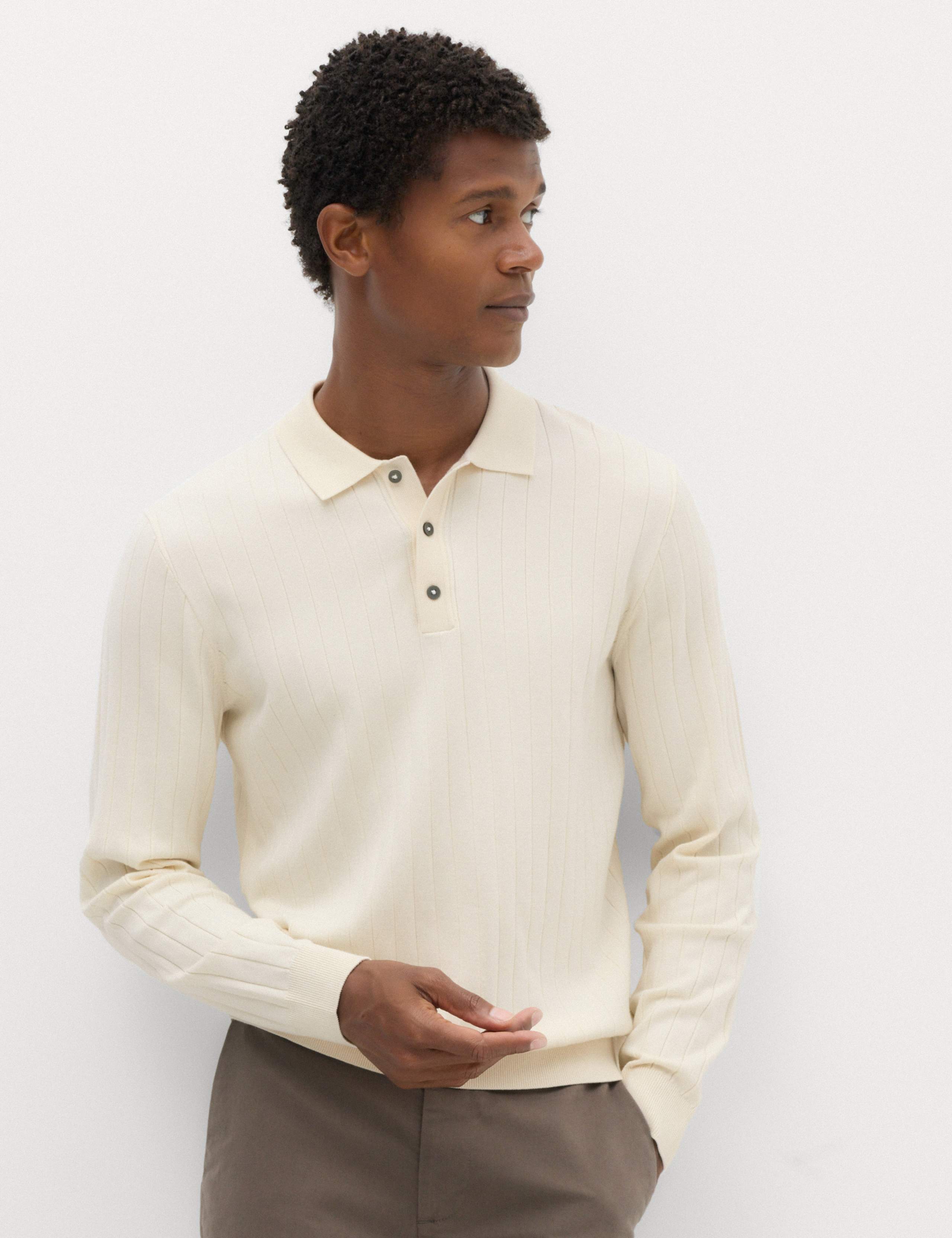 Cotton Blend Smart Rib Knit Polo Shirt