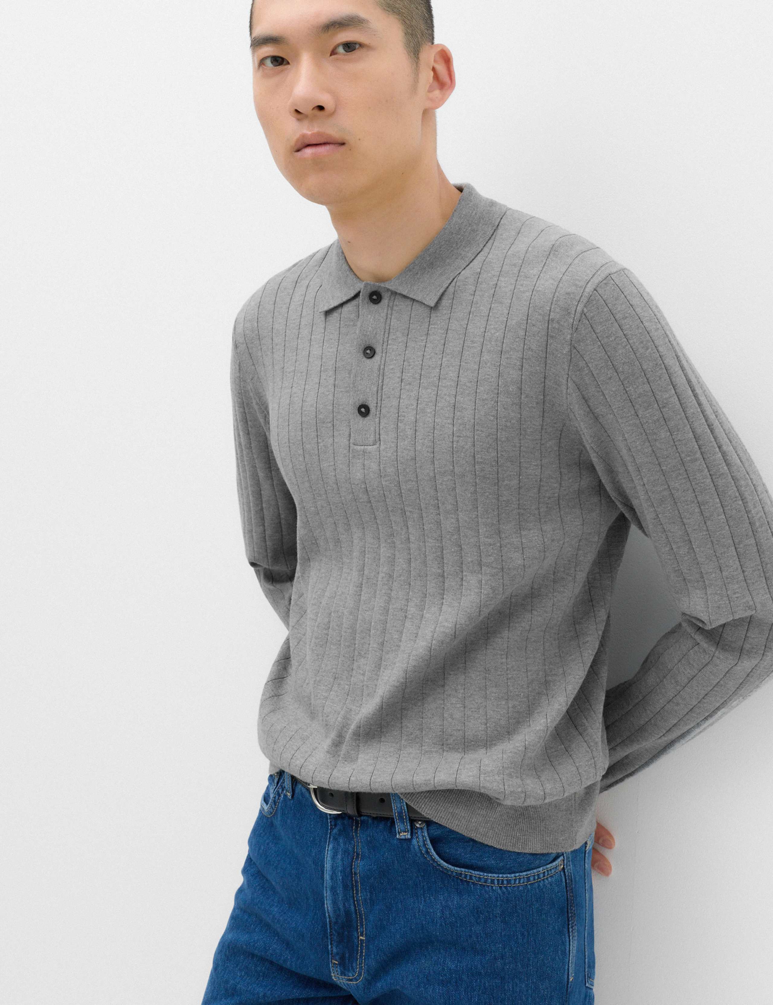Cotton Blend Smart Rib Knit Polo Shirt
