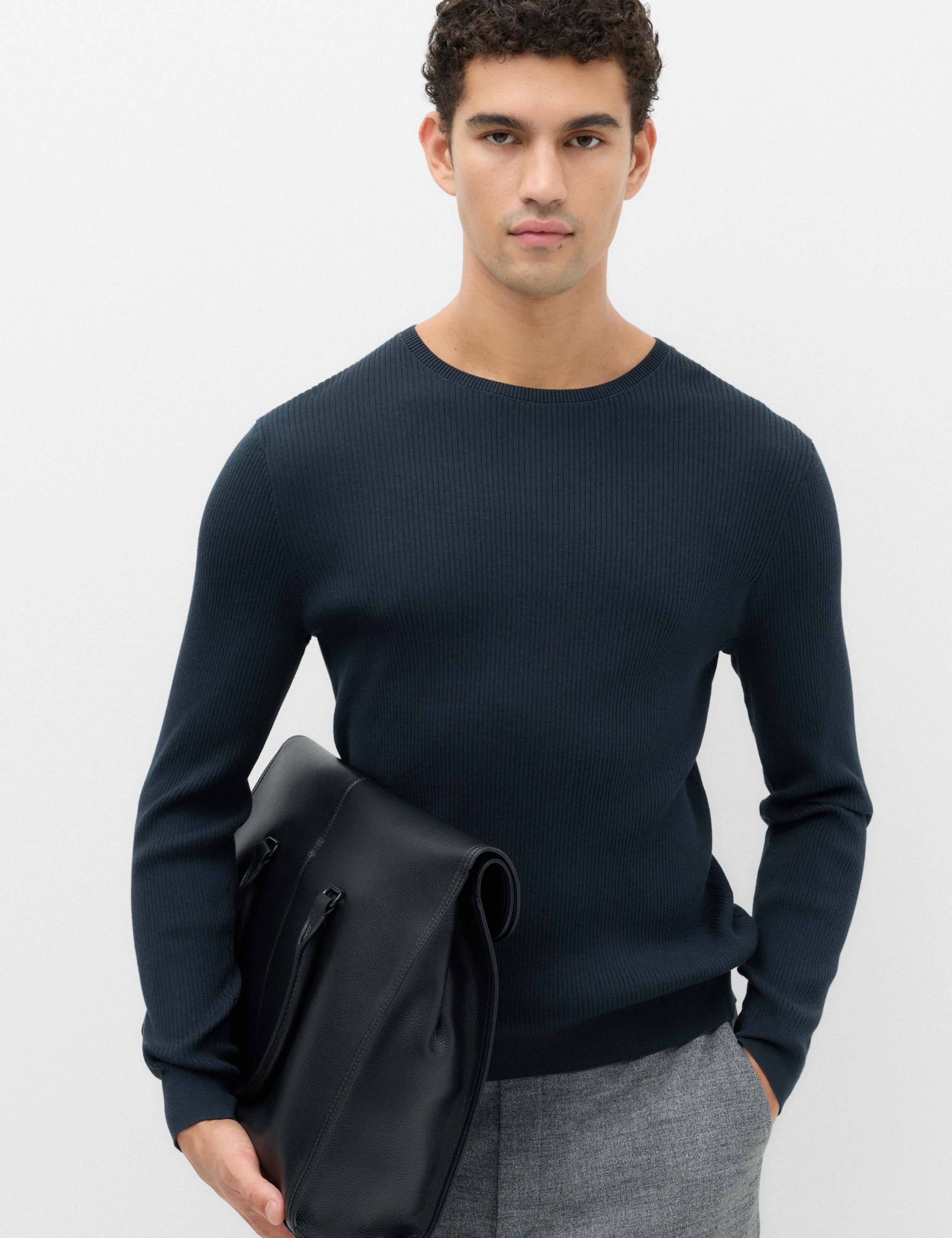 Cotton Blend Crew Neck Smart Jumper
