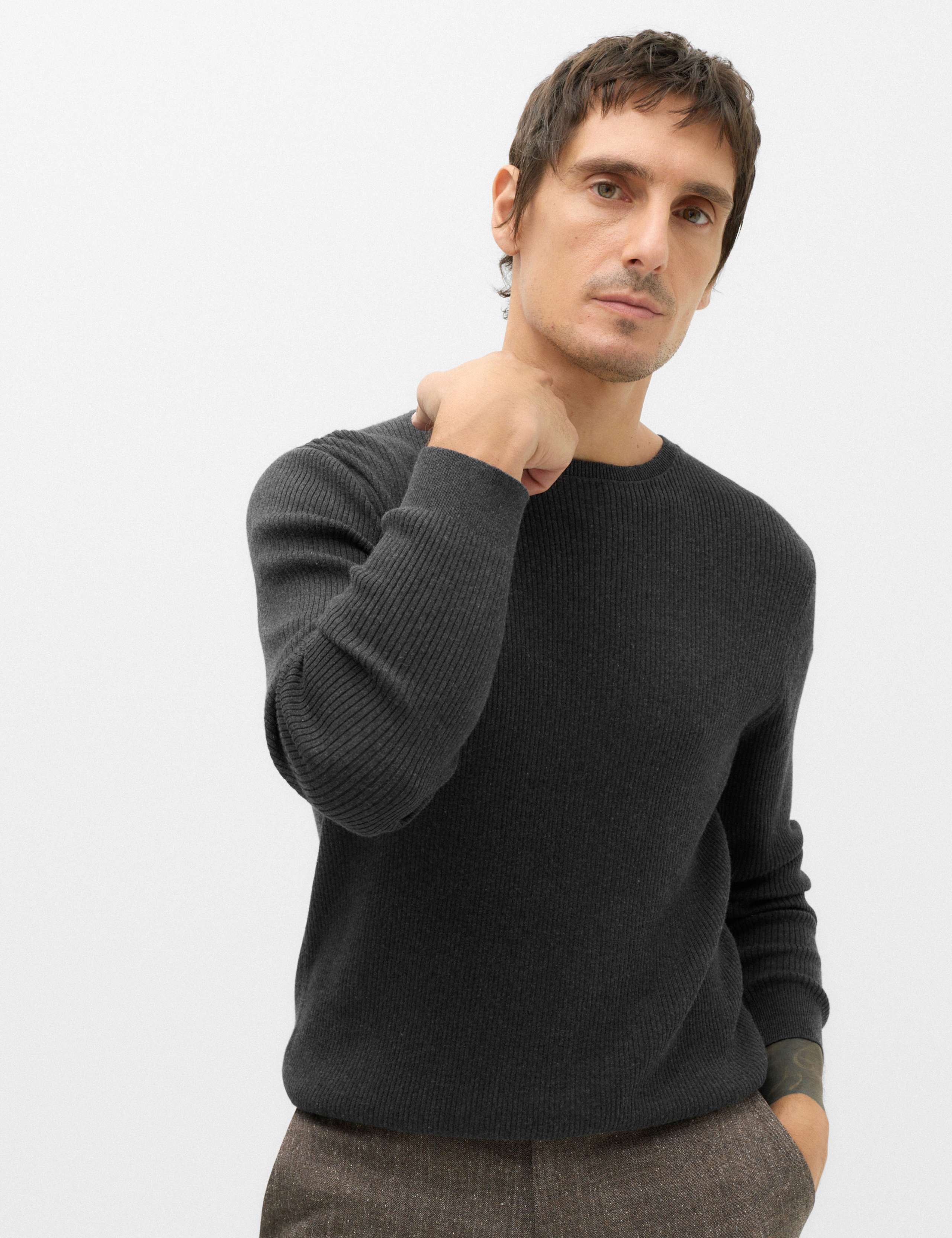 Cotton Blend Crew Neck Smart Jumper