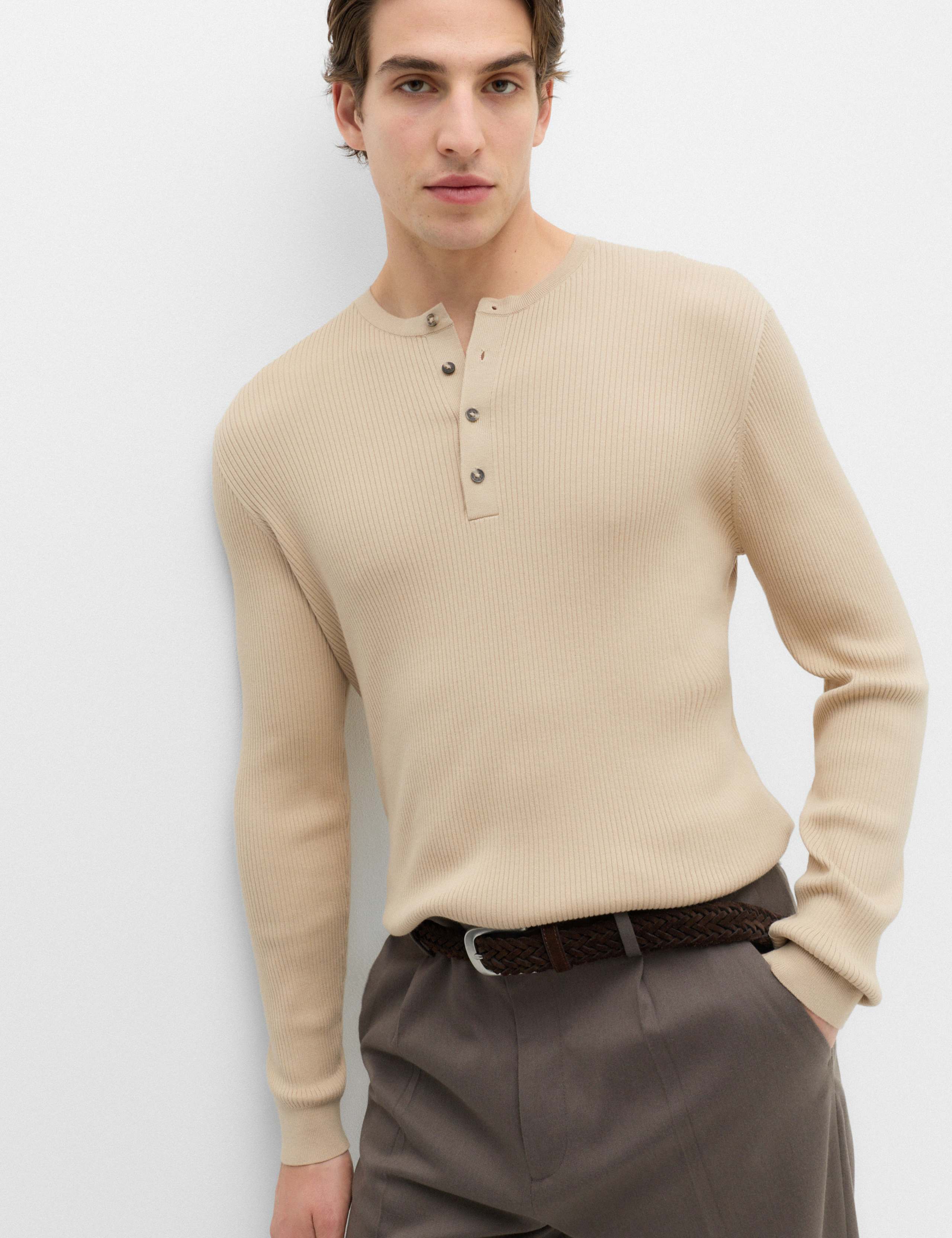 Cotton Blend Smart Henley Jumper