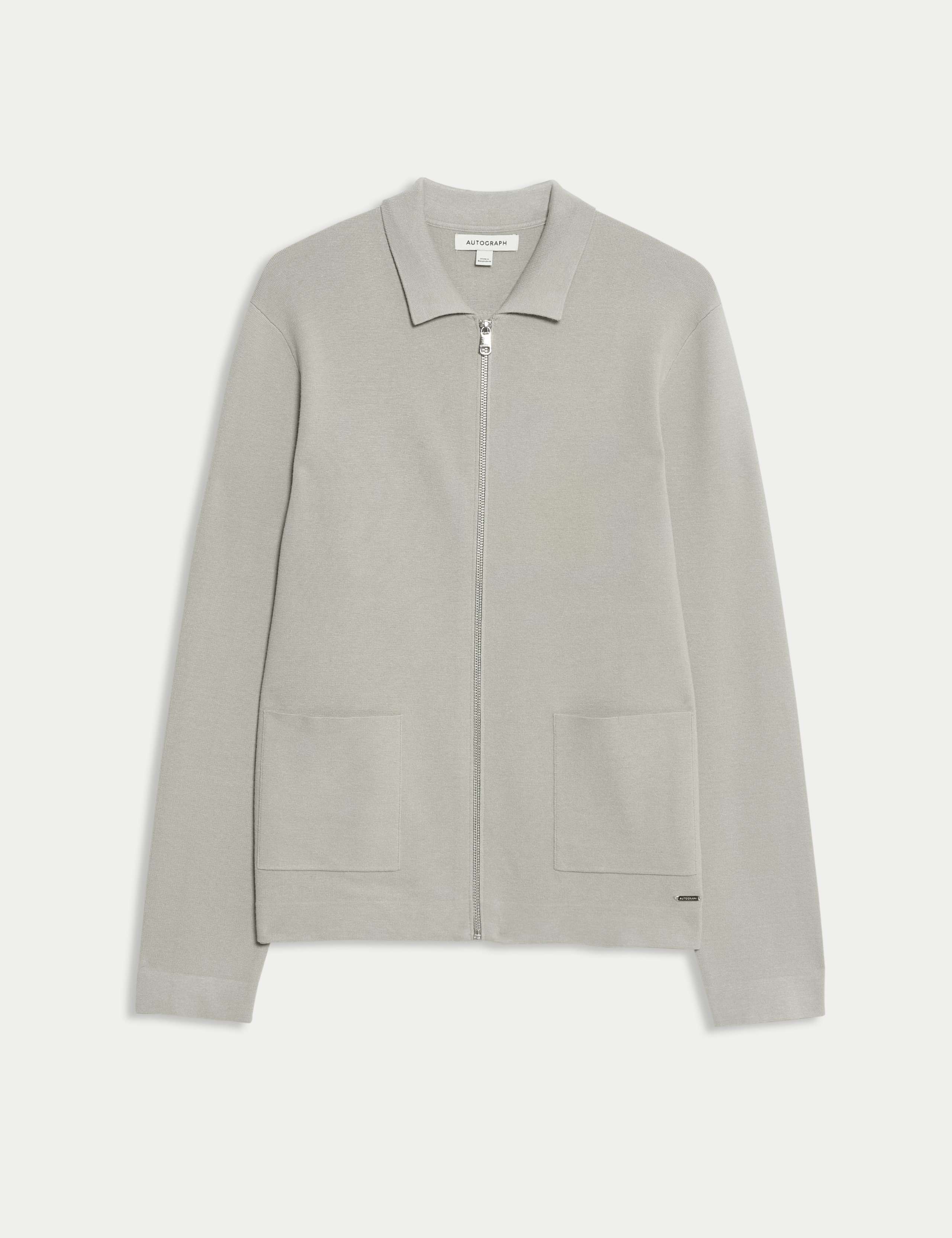 Milano-Knit Collared Neck Knitted Jacket