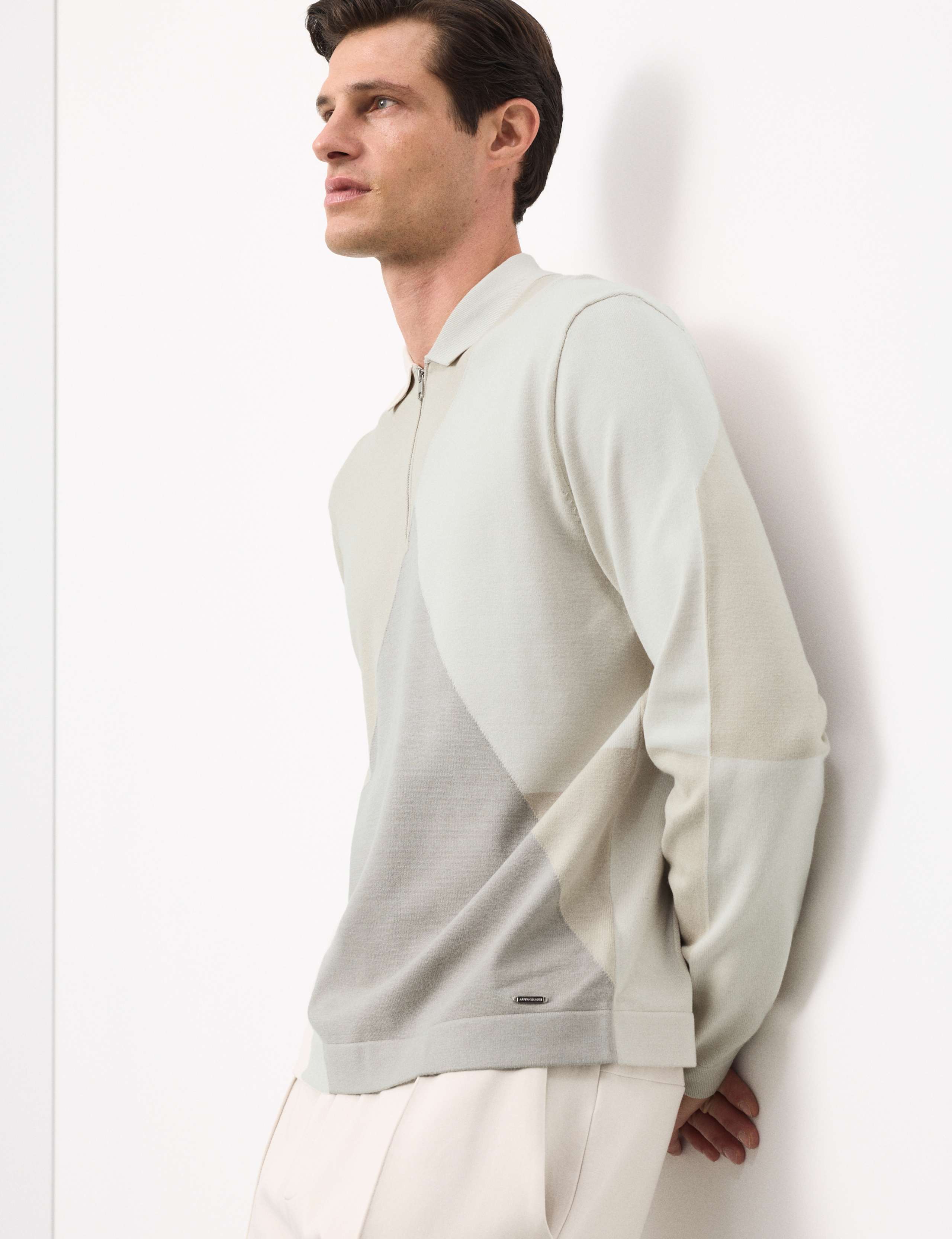 Colour Block Collared Neck Half Zip Jumper